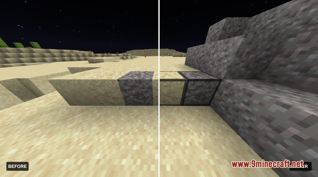 A split screen showing clear outlines on suspicious sand and gravel blocks