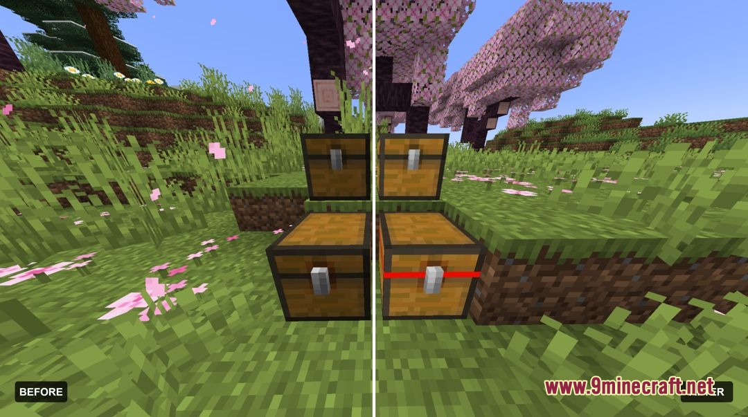 Comparison between a regular chest and a trapped chest with red markings