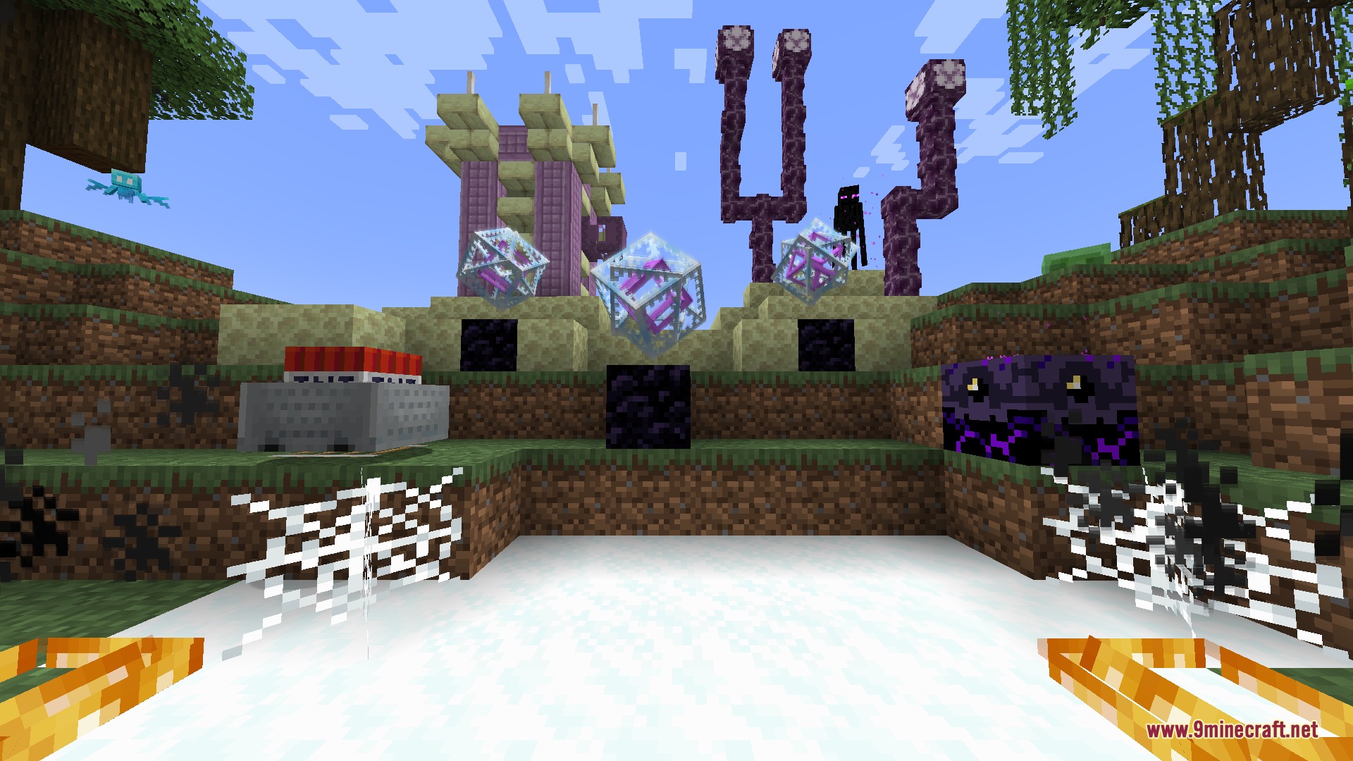 PvP Essentials Overlay Resource Pack Screenshot 5 Minecraft structures and crystals displayed with reduced visual clutter for better visibility