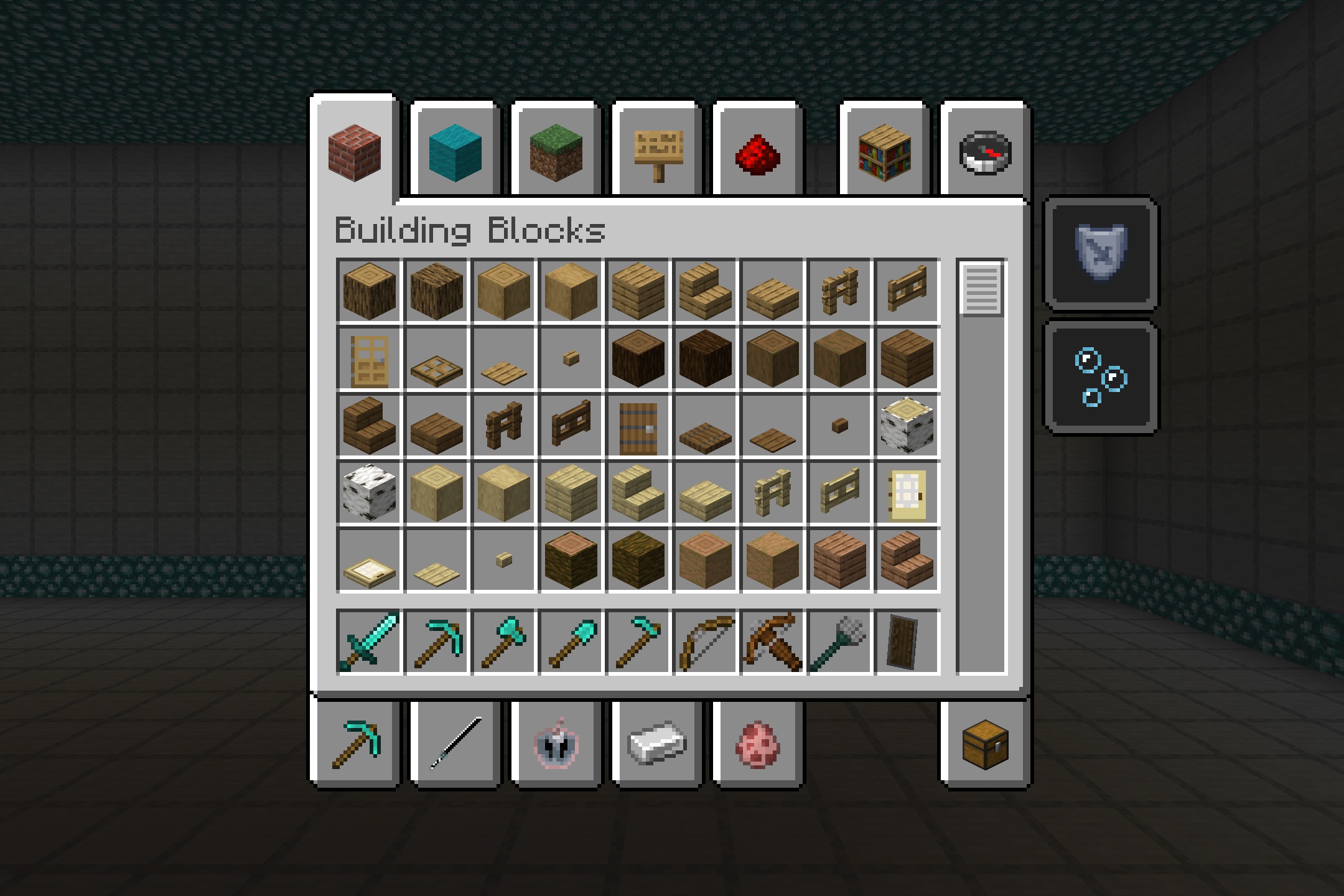 PvP Haimiya Pack + Anime Sky Resource Pack Screenshot 1 A sleek gray themed creative inventory menu from the PvP Haimiya Pack