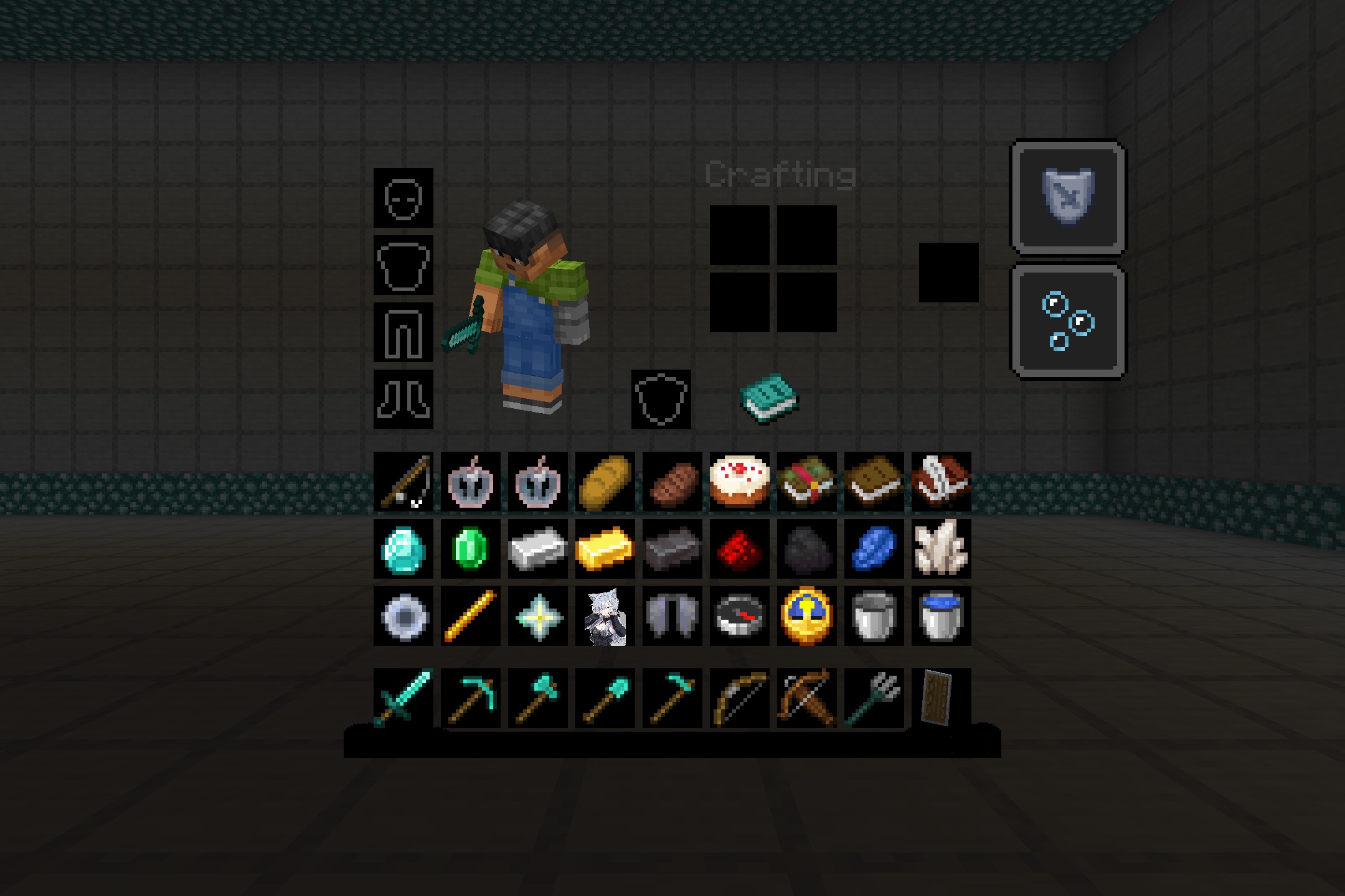 PvP Haimiya Pack + Anime Sky Resource Pack Screenshot 3 A custom gray themed inventory screen displaying various items and tools in Minecraft