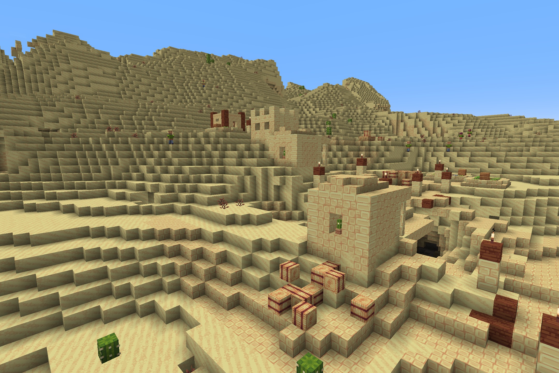 Quadral Pack Resource Pack Screenshot 5 A desert village with clean block textures under a clear blue sky