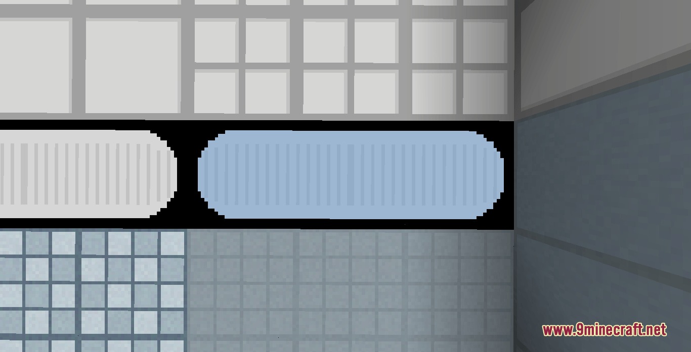 Quantum Bridge Initiative Mod Screenshot 7 Close up of white and blue wall panels with vertical stripes in Minecraft