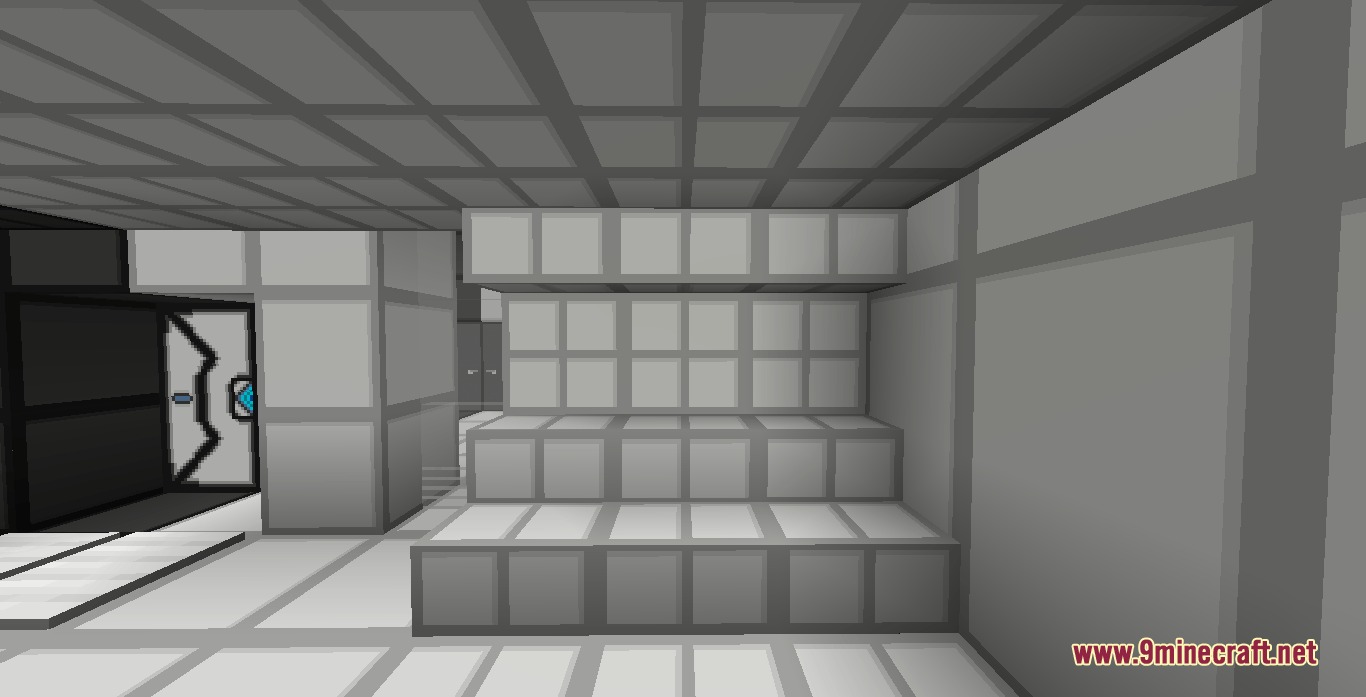 Quantum Bridge Initiative Mod Screenshot 8 Interior of a laboratory room built with white grid blocks and airlock doors