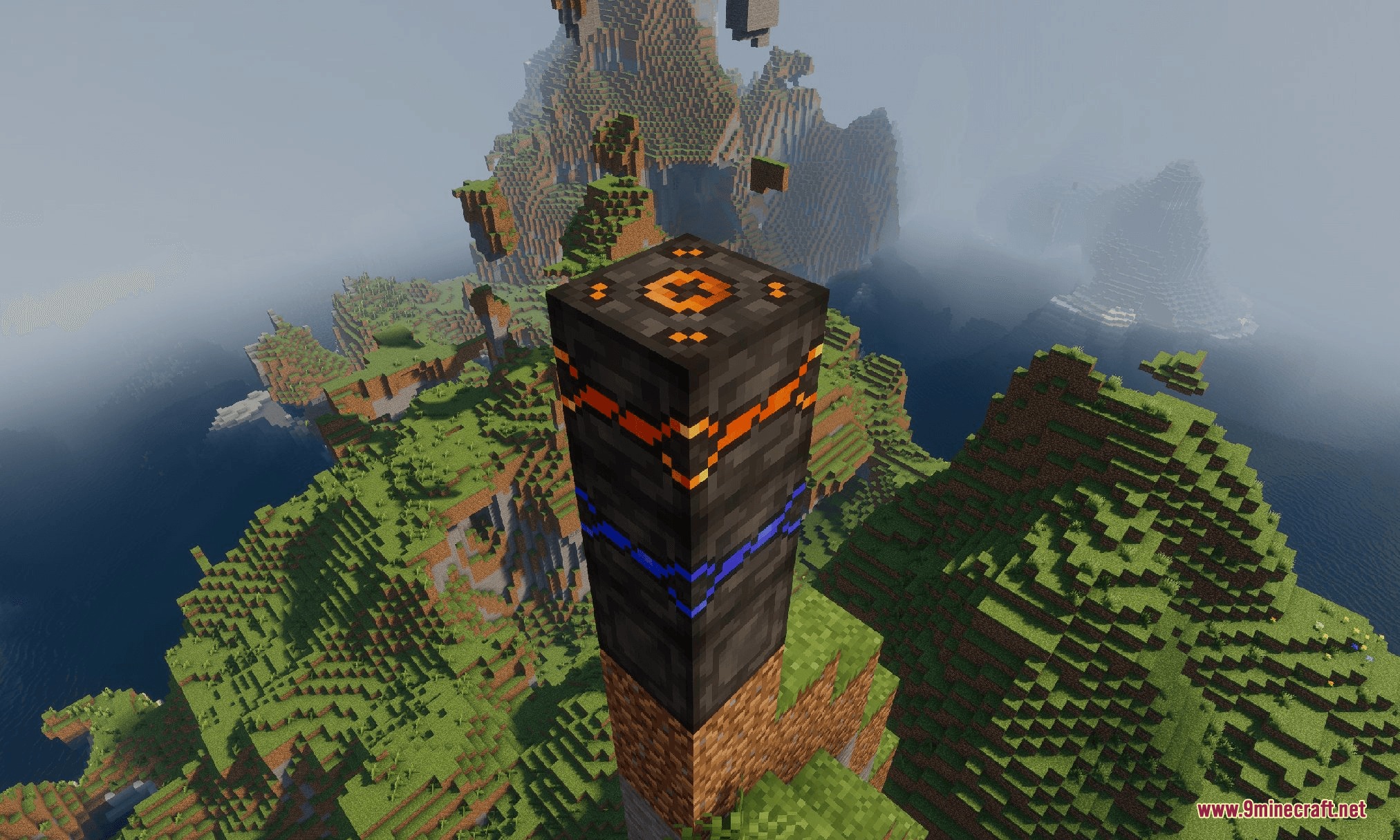 A Quantum Utility Logic power generation block placed on a high dirt pillar