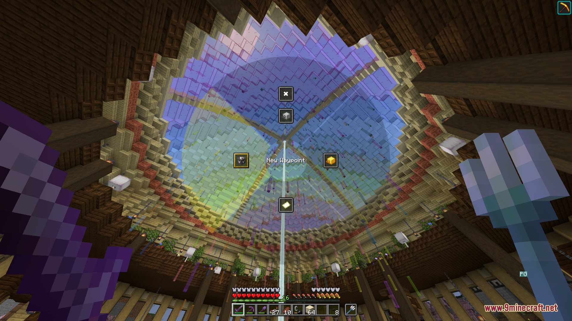 Radial Mod Screenshot 2 A player opens a large blue radial menu while looking at a ceiling