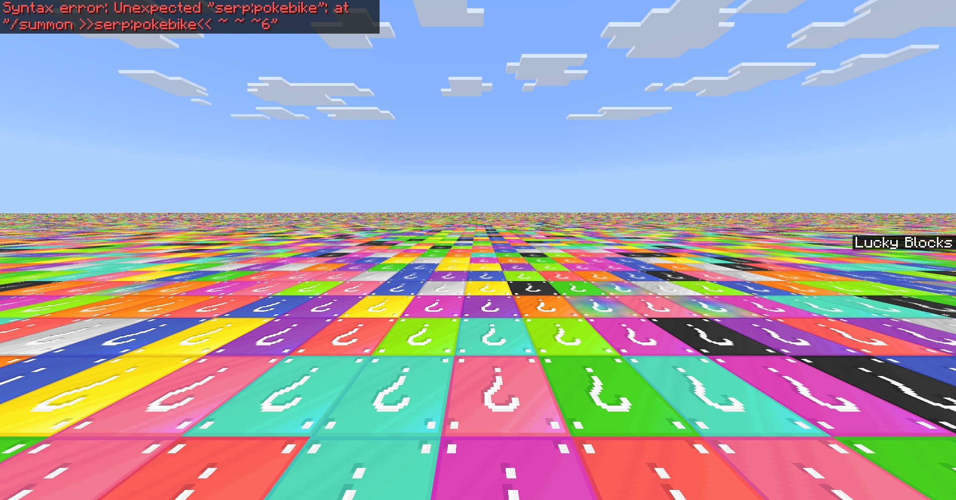 Random Meme Skin Pack Screenshot 4 First person view of a flat world covered in many colorful lucky blocks