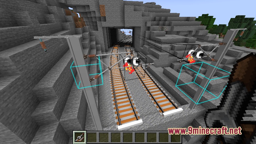 Rapid Rail Artisan Mod Screenshot 4 Player using a rail builder tool to place tracks and catenary supports