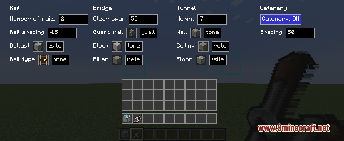 Rapid Rail Artisan Mod Screenshot 5 Configuring rail bridge and tunnel settings in the Rapid Rail Artisan Mod