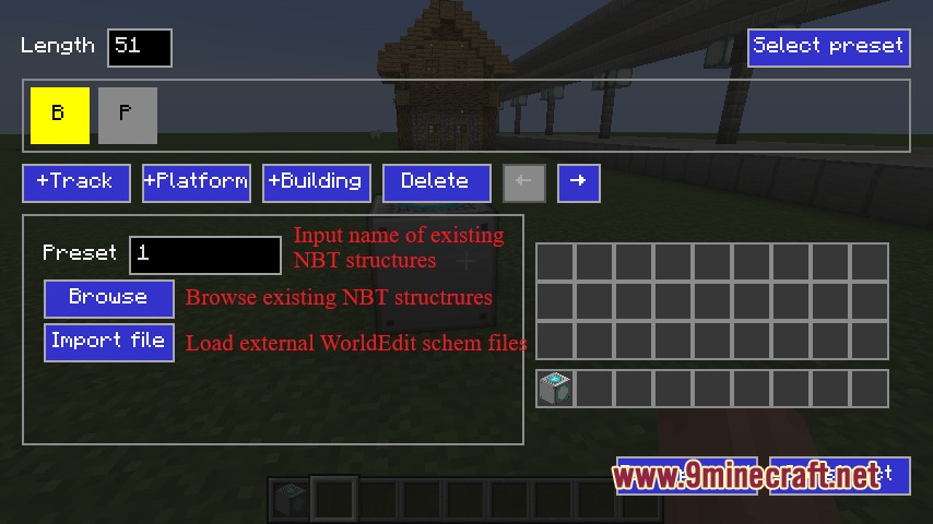 Rapid Rail Artisan Mod Screenshot 7 Station builder block interface showing options for tracks and importing presets