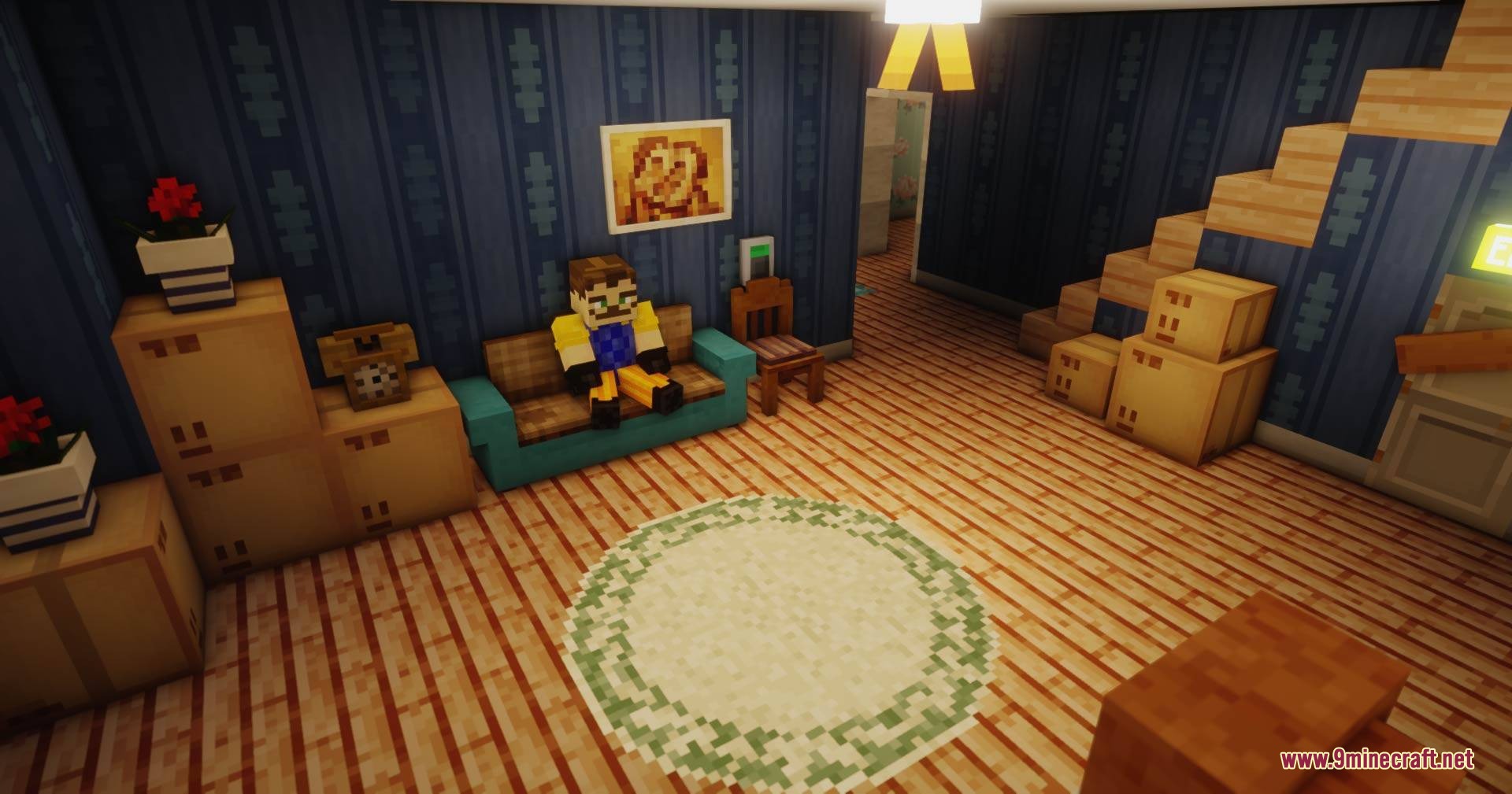 Ravenbrooks Cr Hello Neighbor by Richard_Burusa Mod Screenshot 1 A character sits on a sofa from the Ravenbrooks Cr Hello Neighbor mod