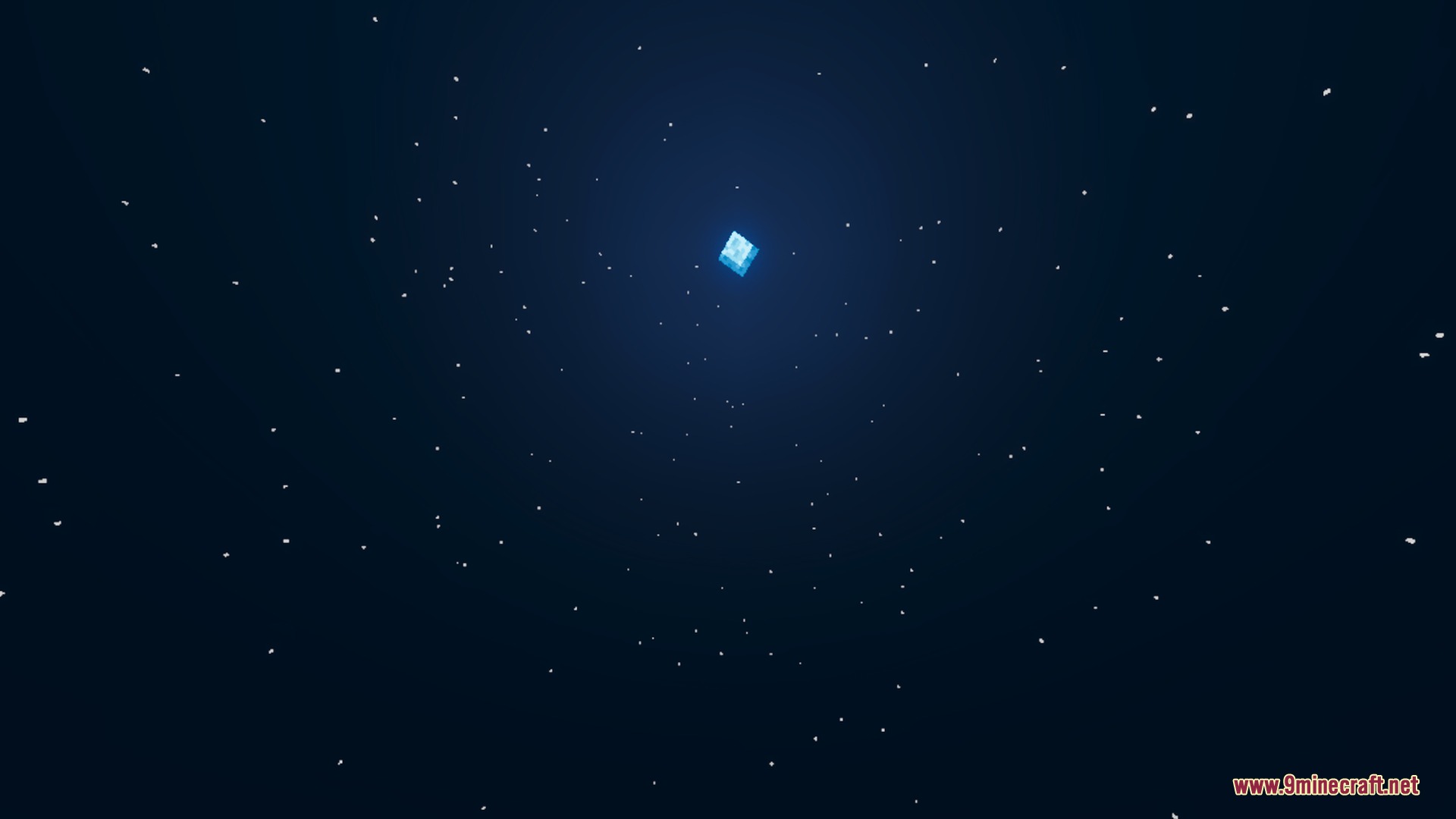 A bright square moon shines in the starry night sky of Minecraft