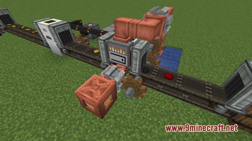 Complex automated factory setup with conveyor belts and copper pipes processing materials