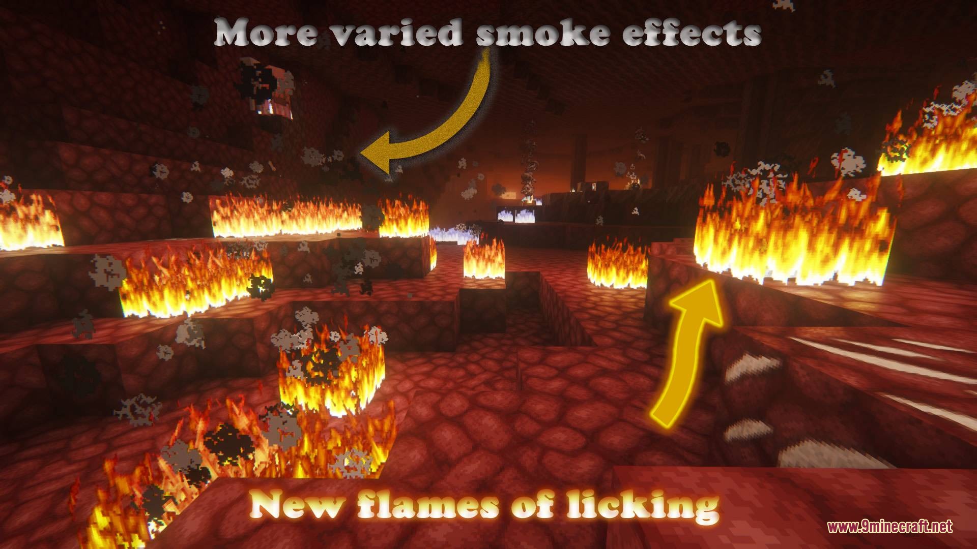 Real Effects 64x Resource Pack Screenshot 2 The Nether world features realistic fire animations and varied smoke particle effects