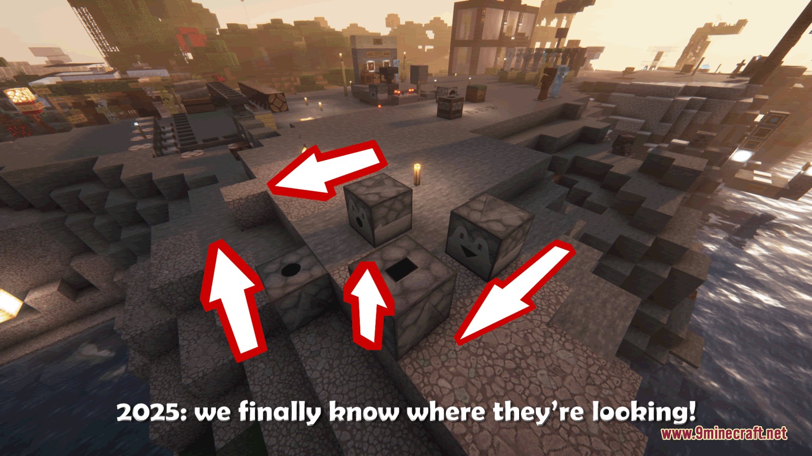 Real Effects 64x Resource Pack Screenshot 8 White arrows pointing to the faces of dispensers and droppers in Minecraft