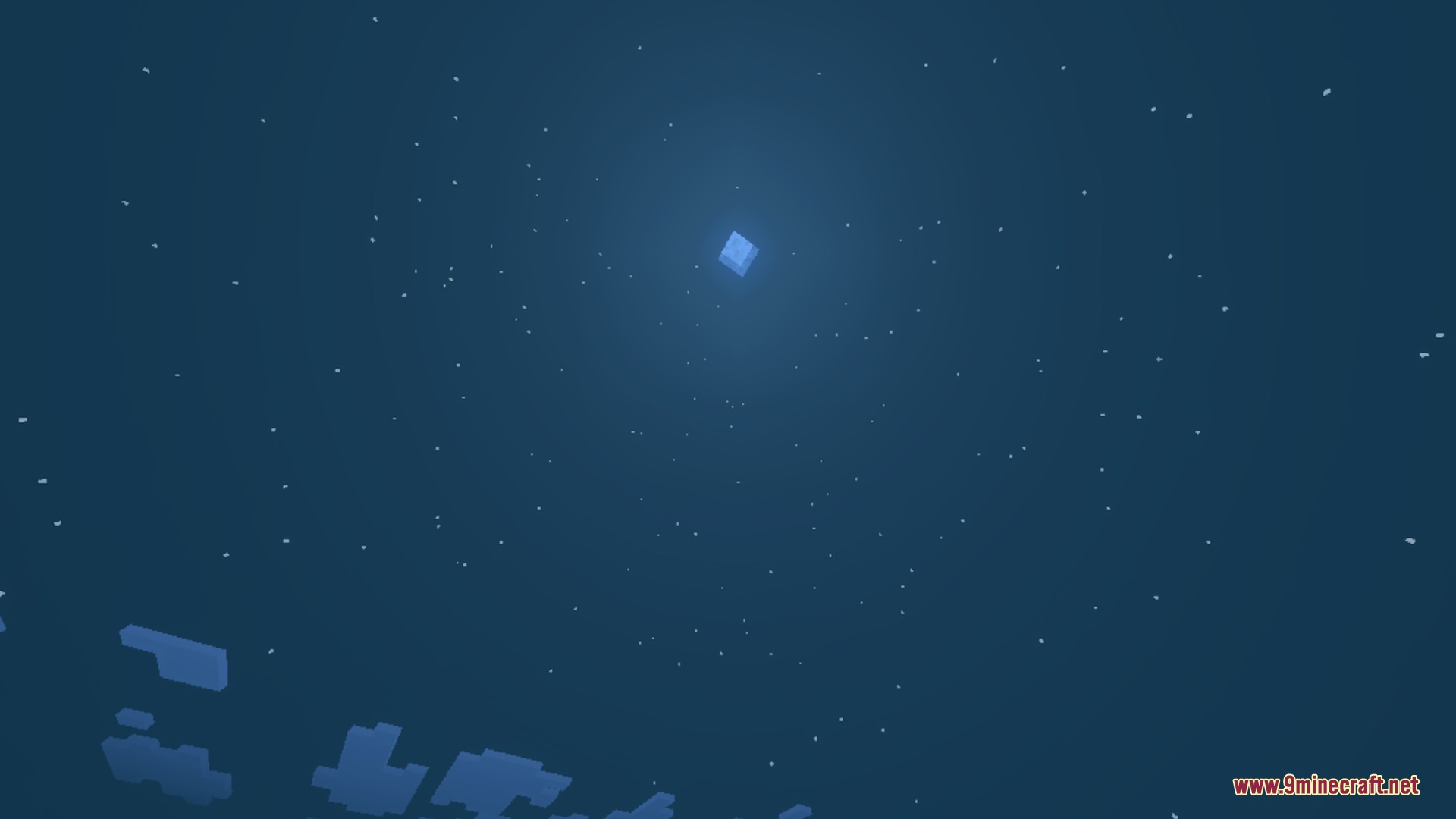 The night sky and moon displayed with a bright blue night vision effect