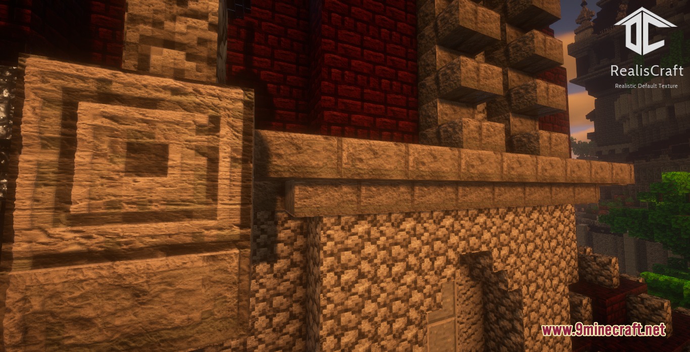 Realis Craft JE Realistic Default Textures Resource Pack Screenshot 5 Close-up of high-definition stone and brick textures with realistic lighting