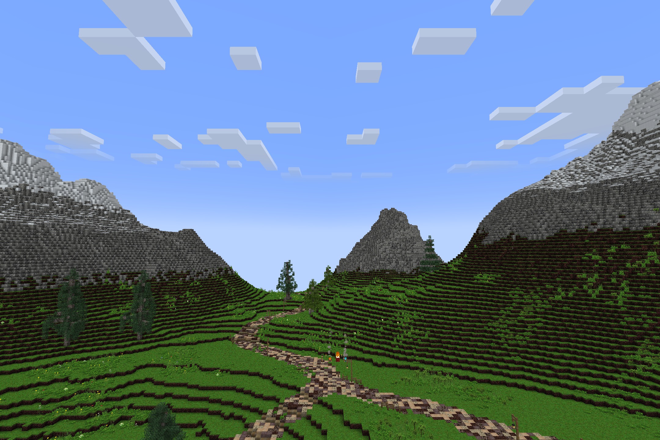 Realism Upscaled Resource Pack Screenshot 10 Lush green hills and rocky mountains featuring high resolution textures and a path