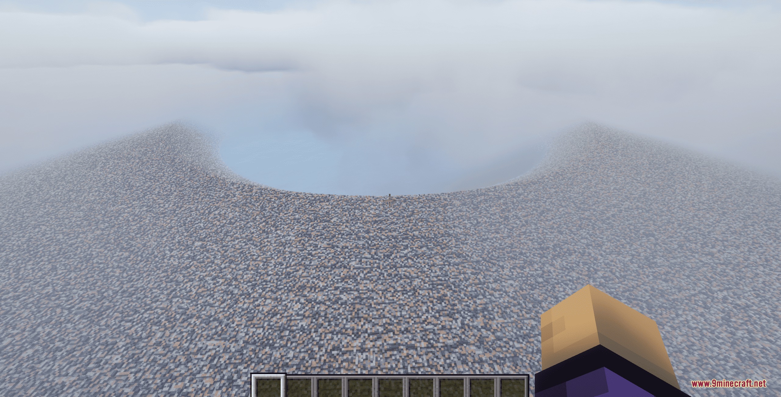 Massive crater reaching down to bedrock created by the Realistic Nukes Mod