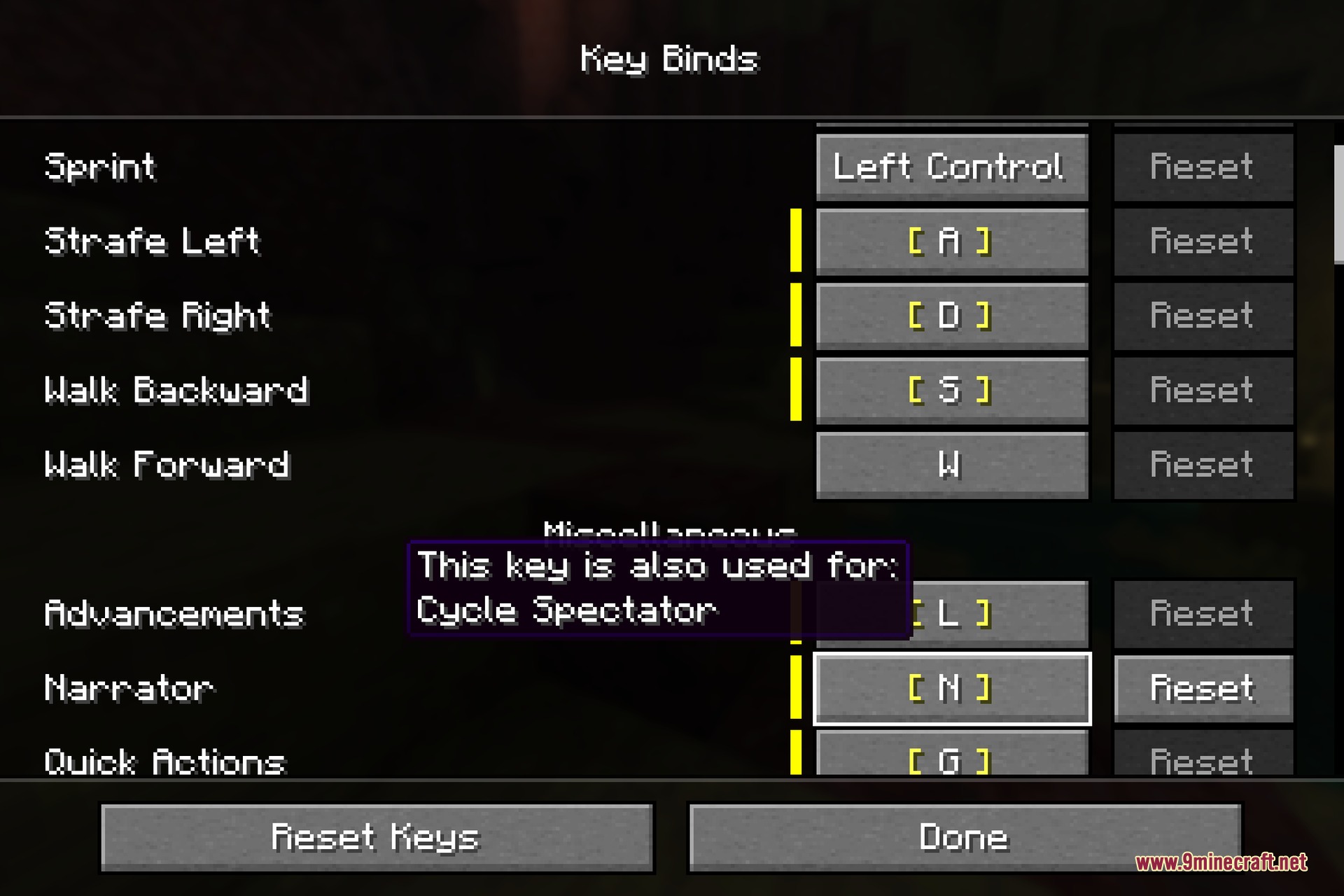 Rebind Narrator 9minecraft Mod Screenshot 3 The Minecraft key binds menu showing a custom key binding for the narrator