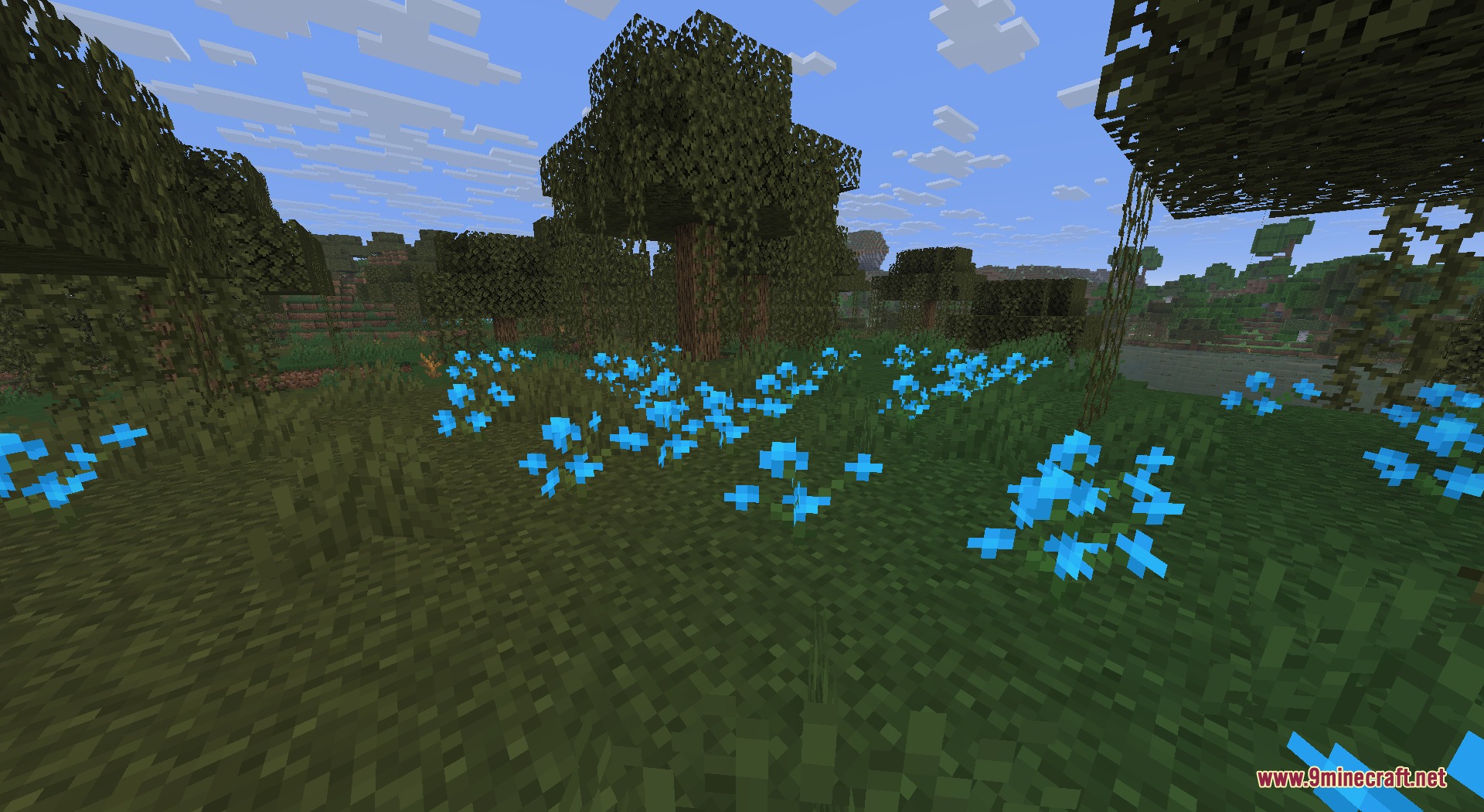 Recolored Plants Resource Pack Screenshot 5 Blue orchids in a swamp with stems matching the dark green grass