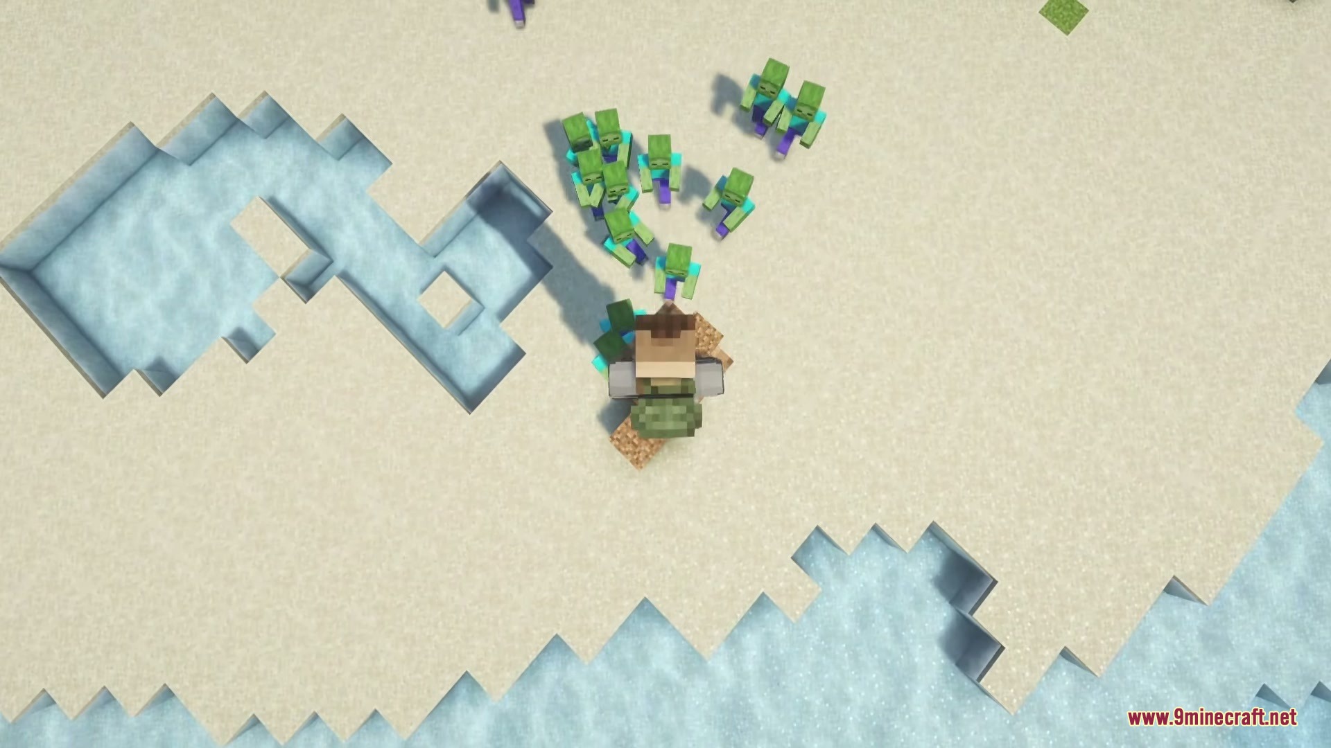 Relentless Undead Mod Screenshot 2 Relentless Undead Mod features zombies swarming a player on a small dirt pillar