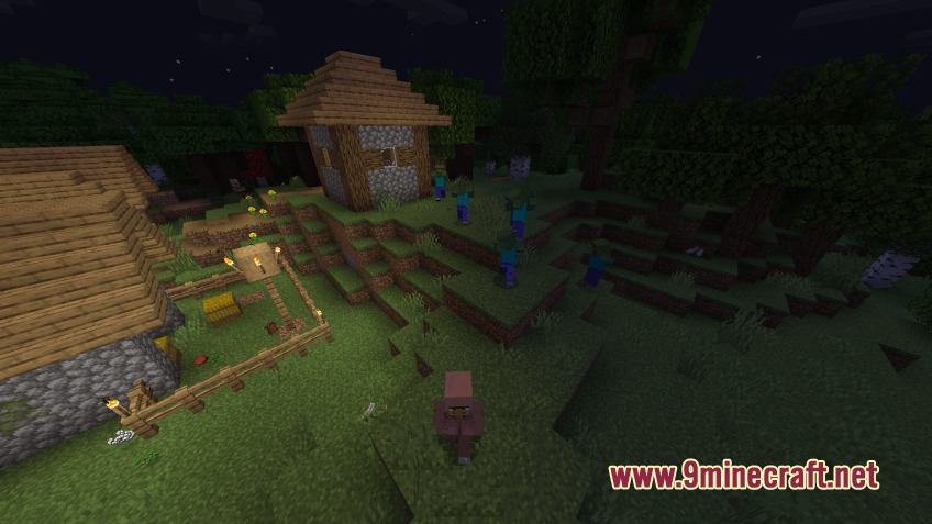 A group of zombies invades a village during a night siege