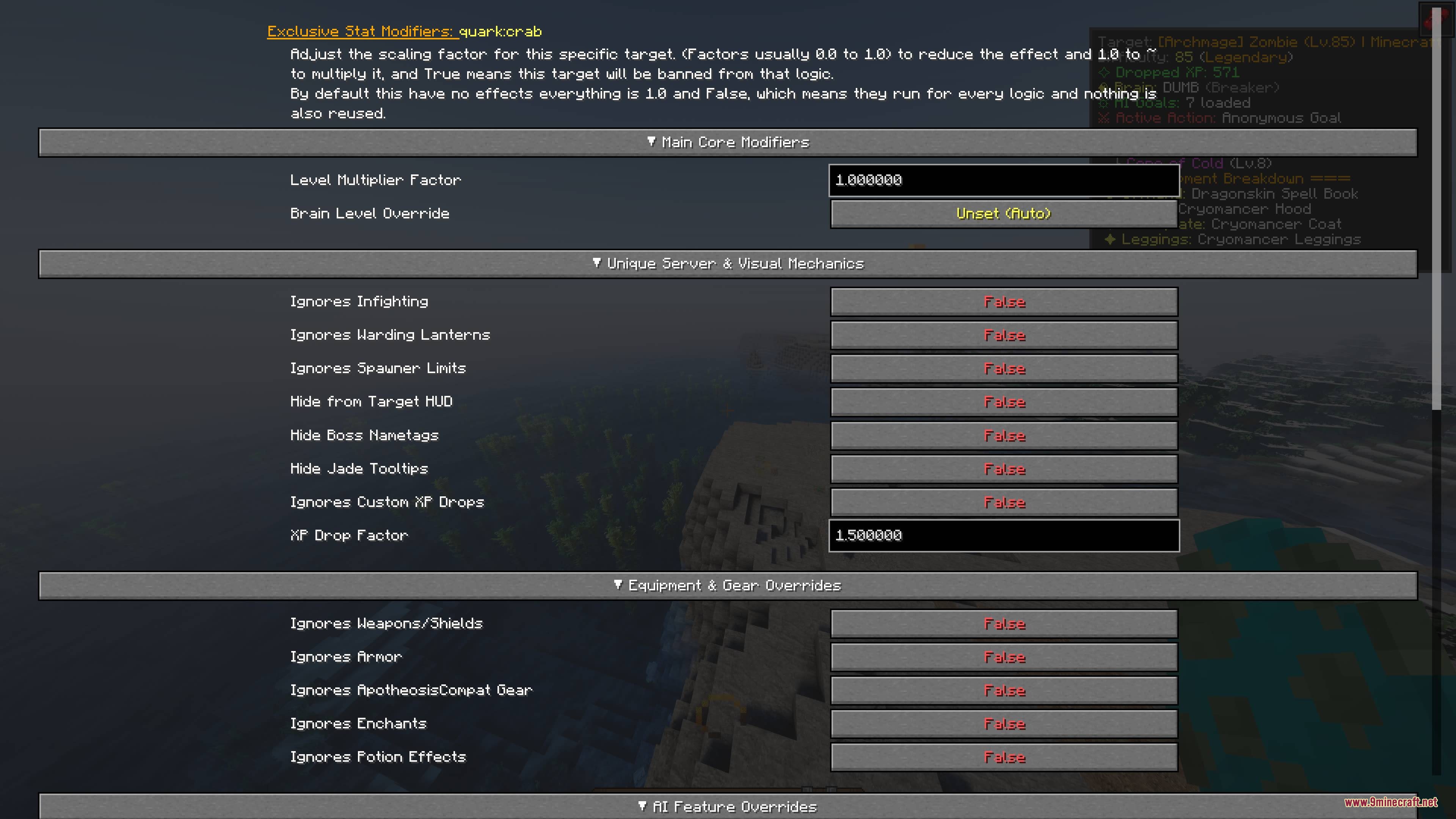 Relentless World Mod Screenshot 3 Relentless World Mod menu screen displaying various difficulty settings and modifiers