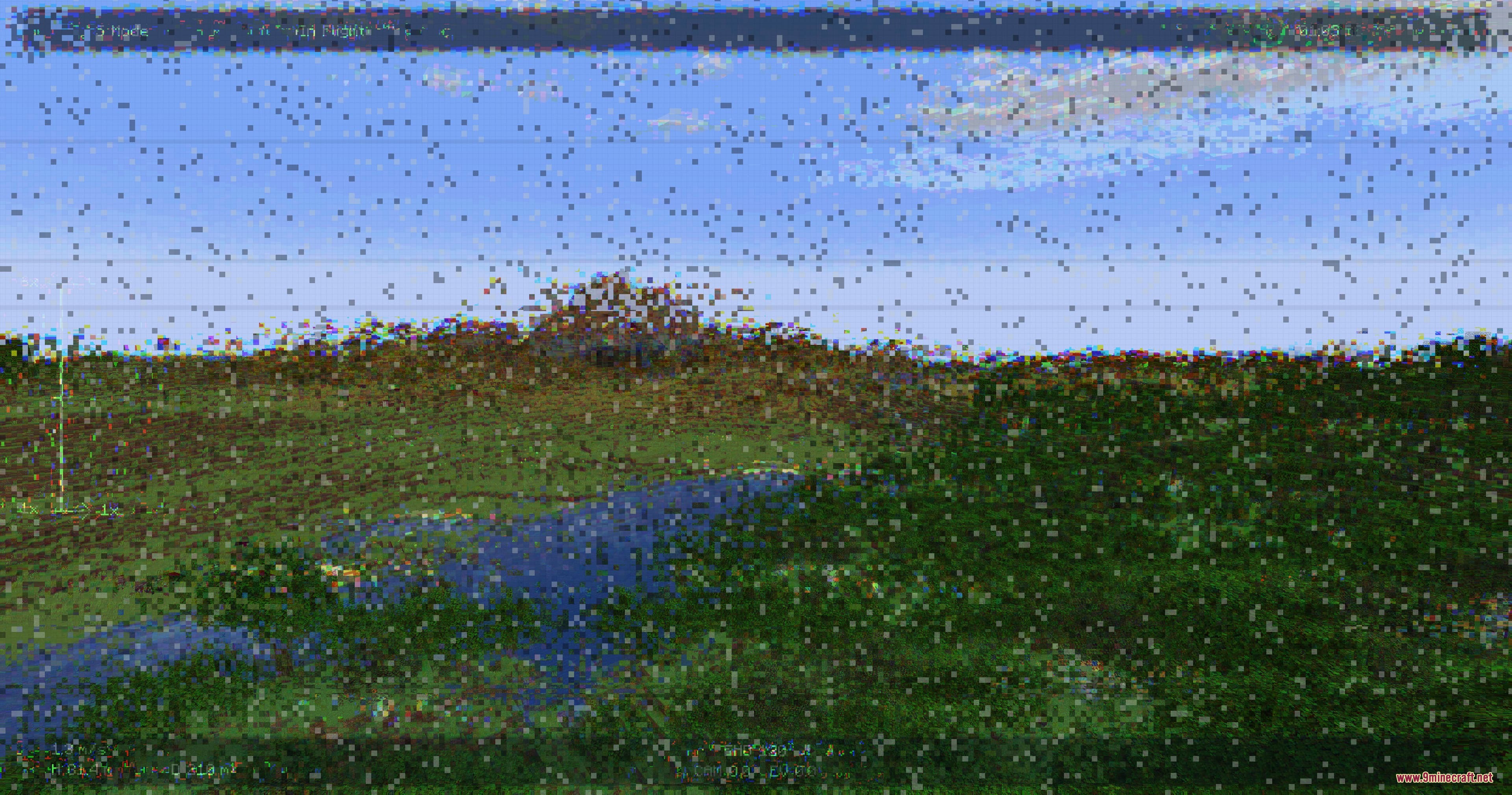 Remote Strike Protocol Mod Screenshot 7 A grainy drone camera view showing heavy visual static over a Minecraft landscape