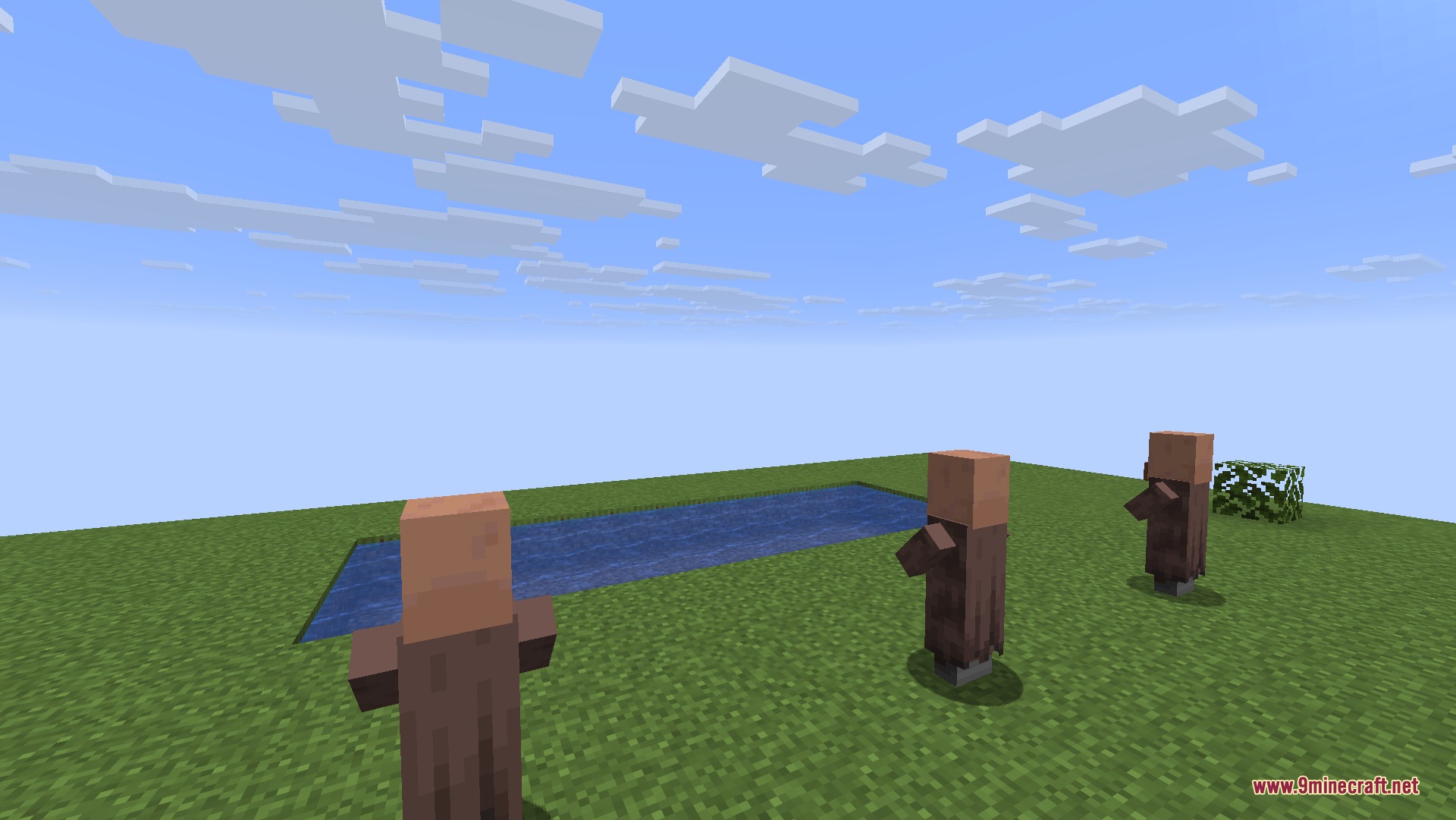 Villagers standing on grass with all potion effect particles completely removed from view