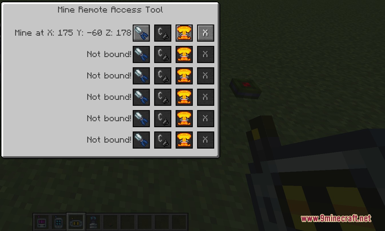 Remote access tool menu for managing mines at specific coordinate locations