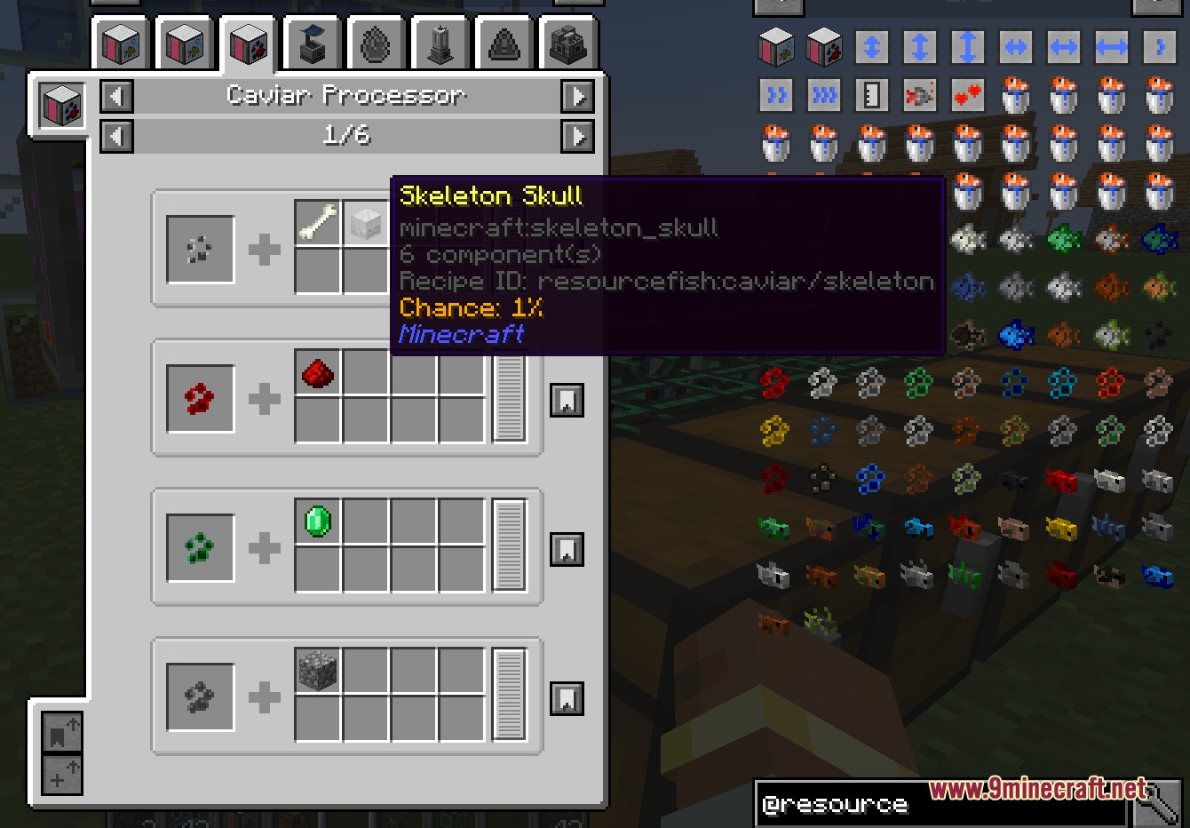 Resource Fish Mod Screenshot 1 The Caviar Processor interface from Resource Fish Mod showing various item recipes