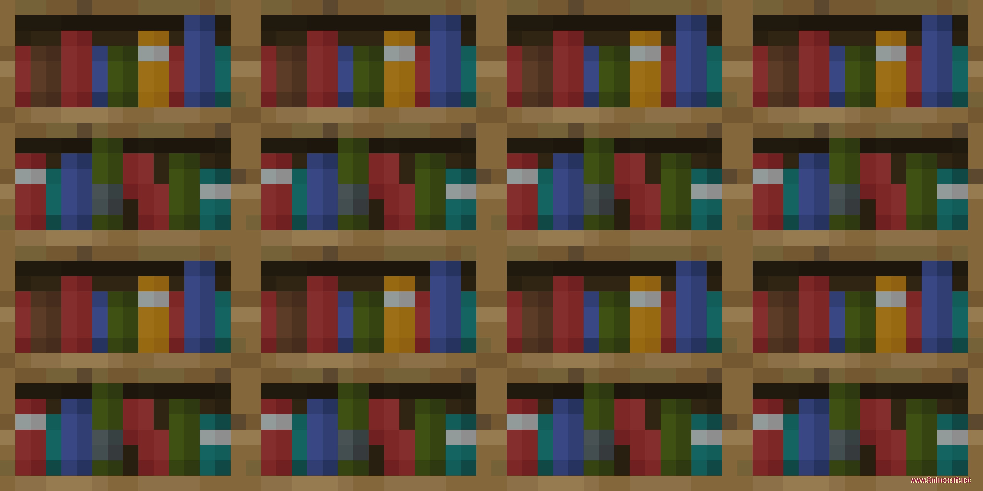 Retextured Bookshelf Resource Pack Screenshot 2 A grid of bookshelf textures showing seamless connections and vibrant book spines