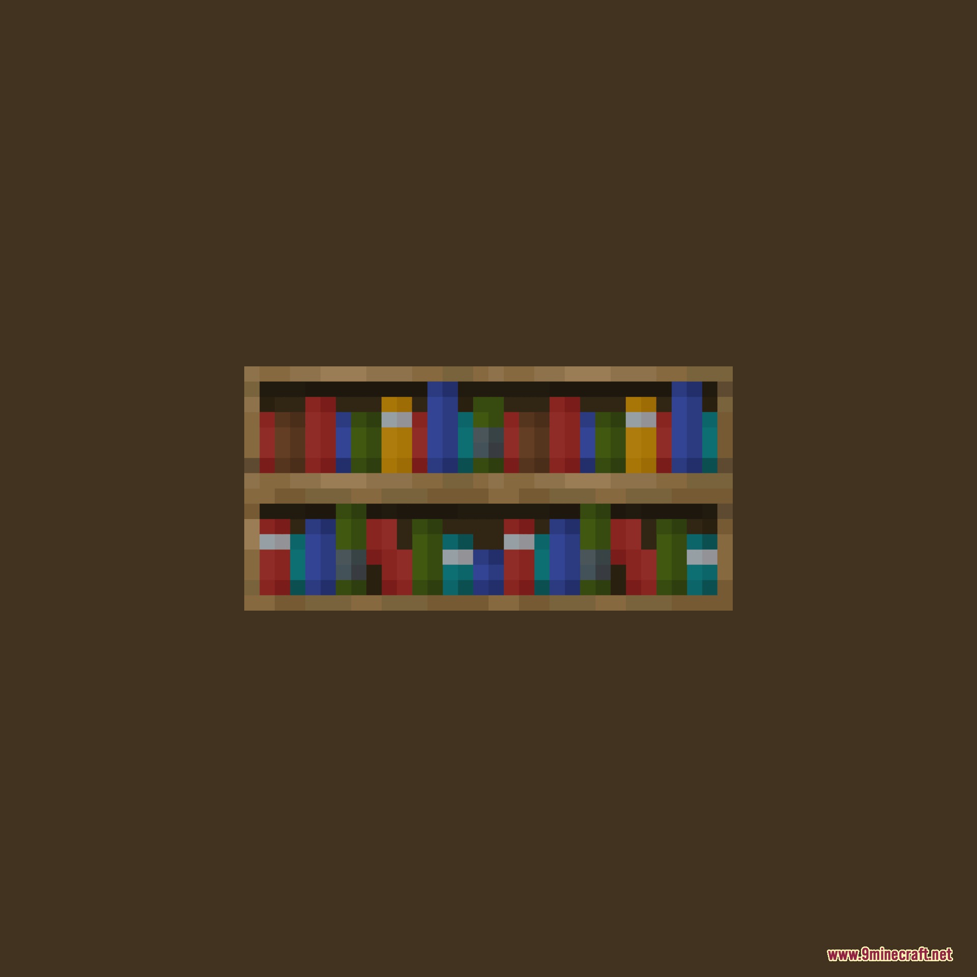 Retextured Bookshelf Resource Pack Screenshot 3 Retextured Bookshelf Resource Pack showing colorful book spines on wooden shelves