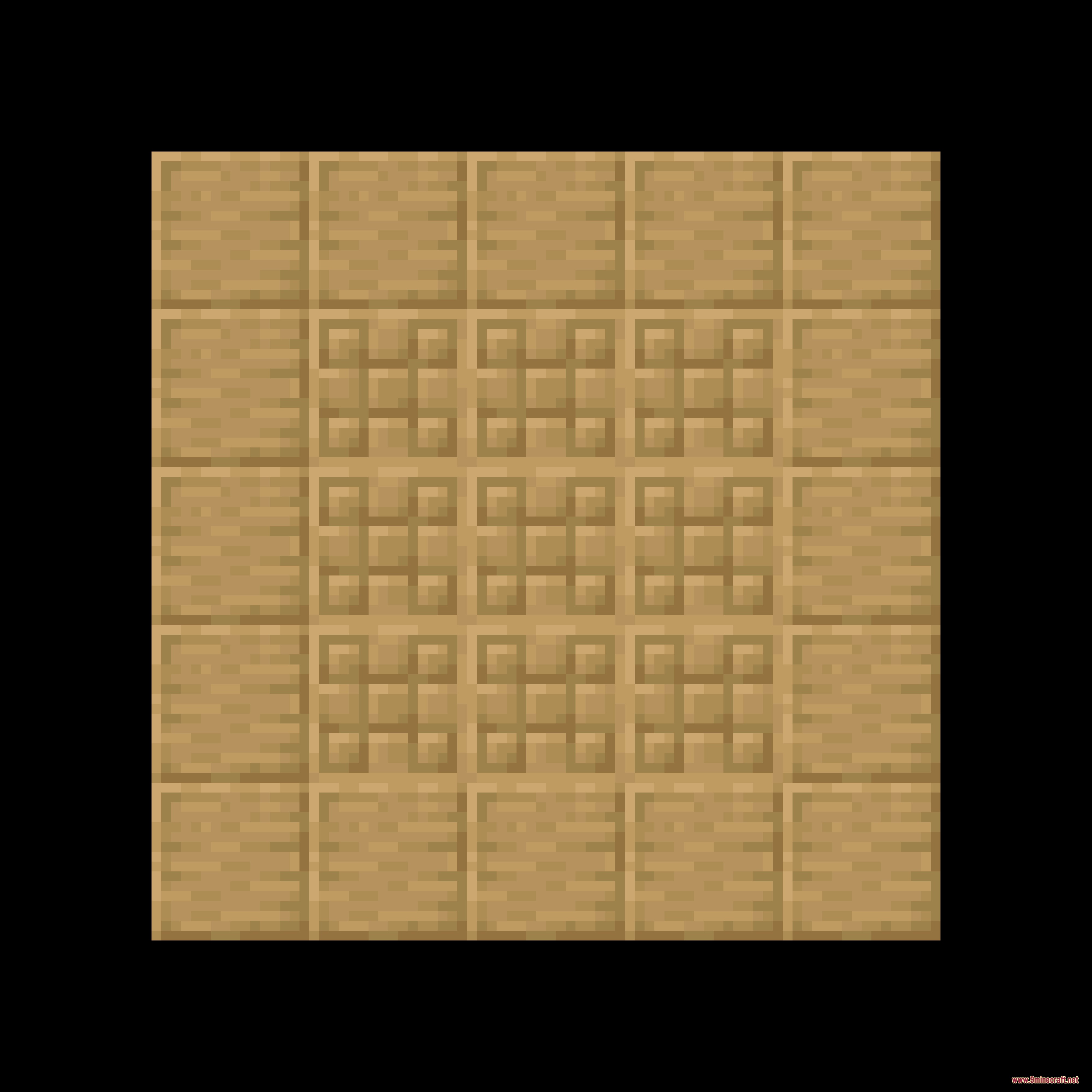 Retextured Bookshelf Resource Pack Screenshot 4 A grid of wooden blocks displaying new top and bottom bookshelf patterns