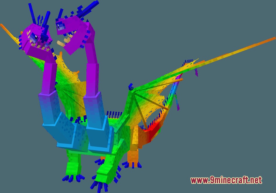 Rift Side Realms Resource Pack Screenshot 5 A Hideous Zippleback dragon featuring a colorful rainbow skin in Minecraft