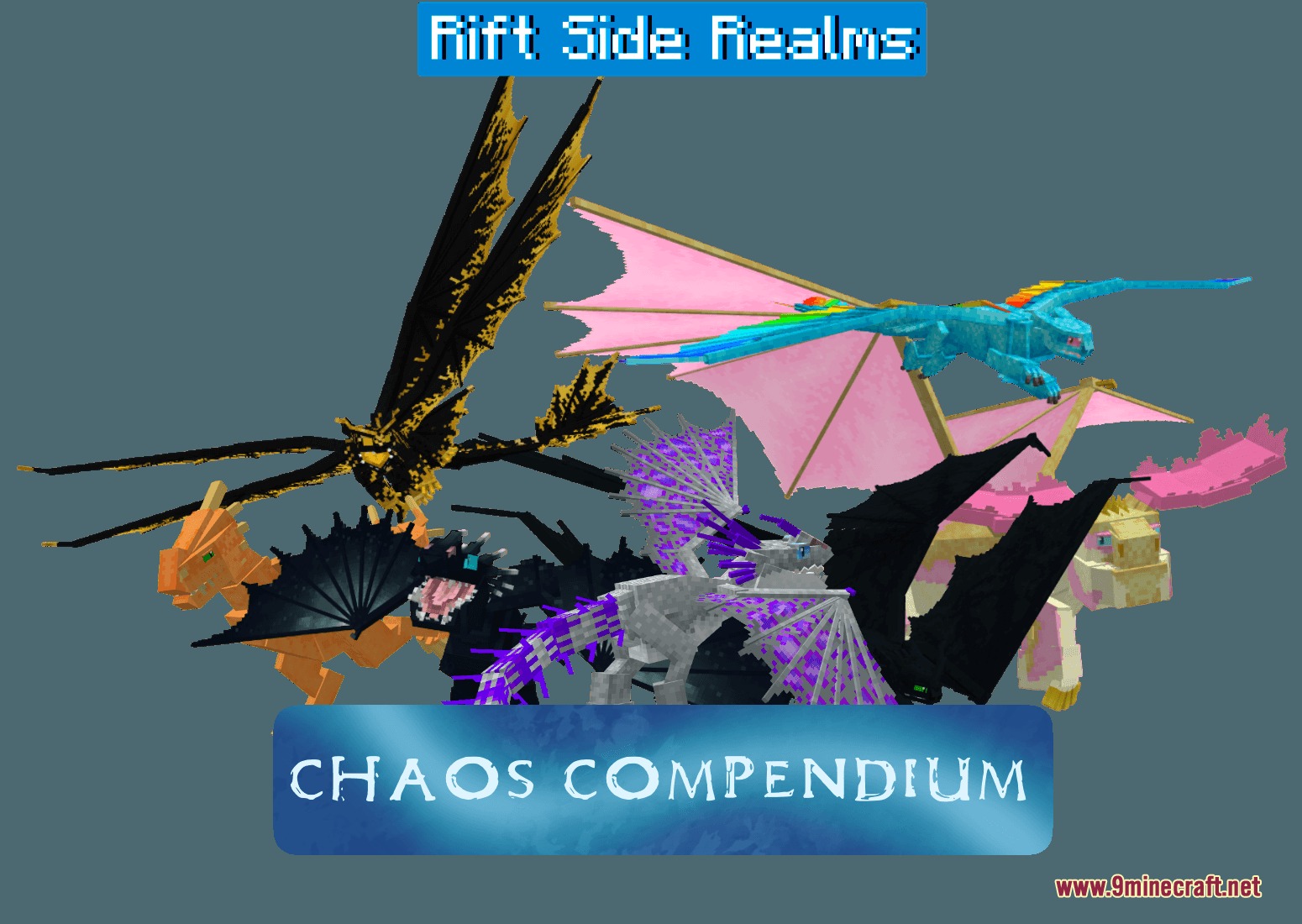 Rift Side Realms Resource Pack Screenshot 8 A collection of colorful blocky dragons with unique textures and large wings