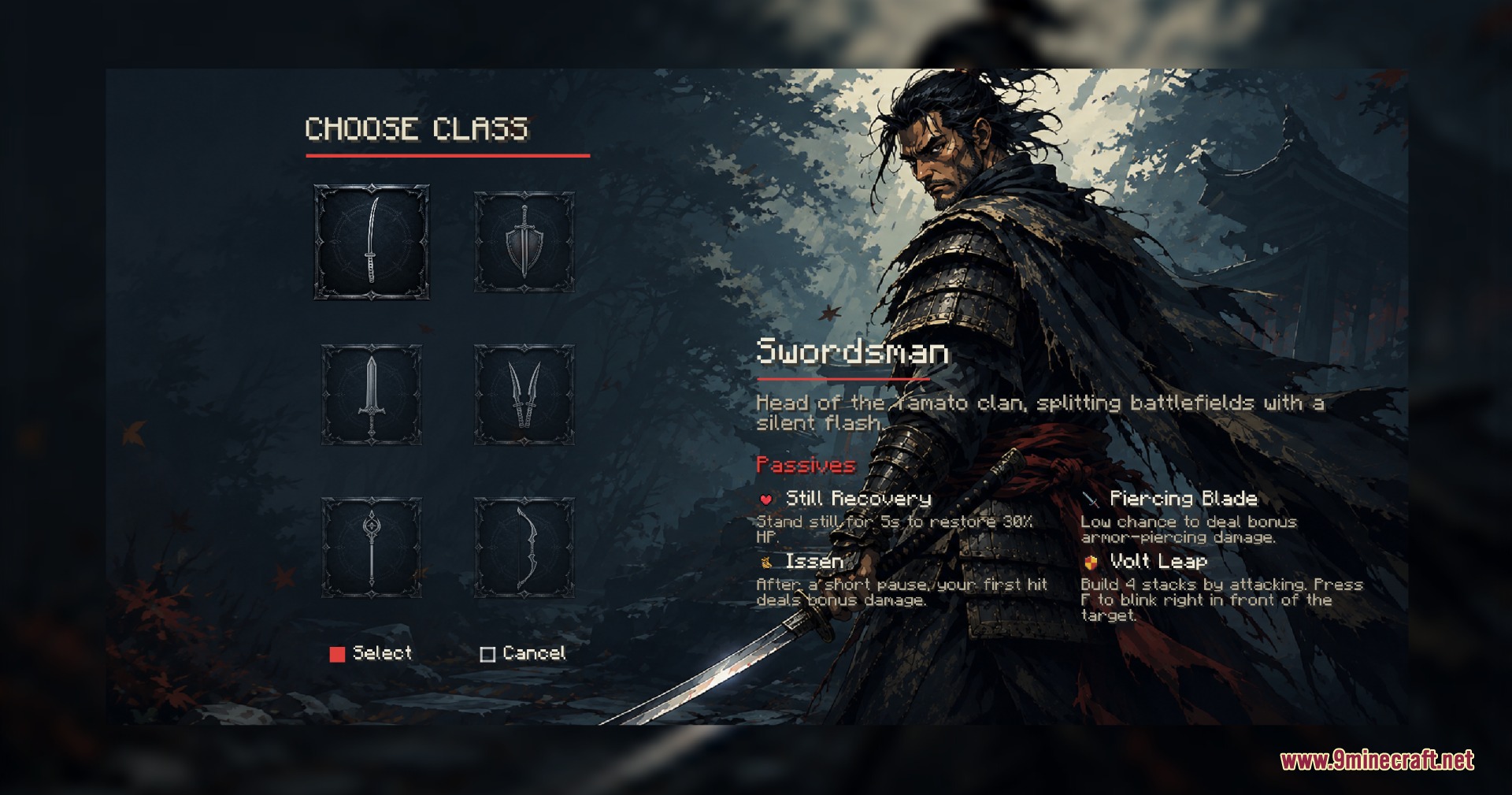 Rise of Heroes Mod Screenshot 1 A detailed character selection screen for the Swordsman class in Rise of Heroes