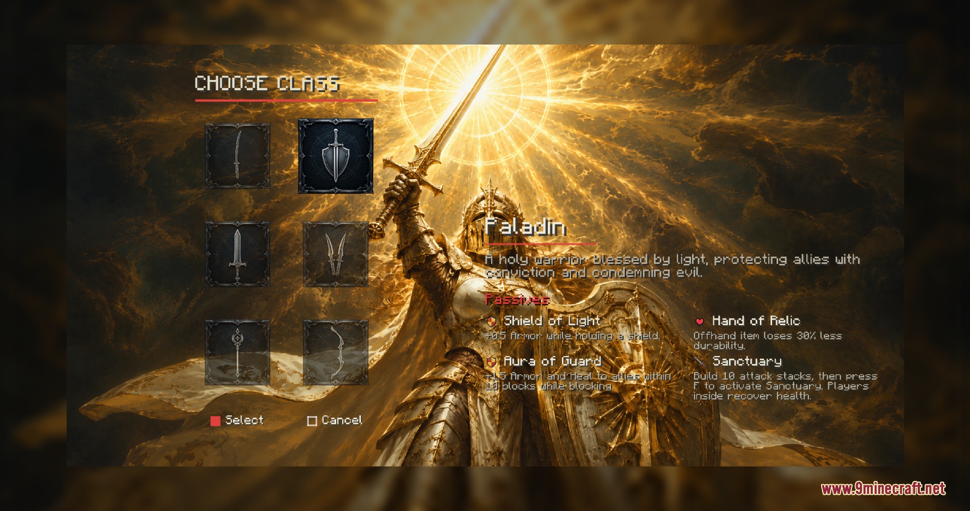 Rise of Heroes Mod Screenshot 3 Selecting the Paladin class in the Rise of Heroes mod character menu