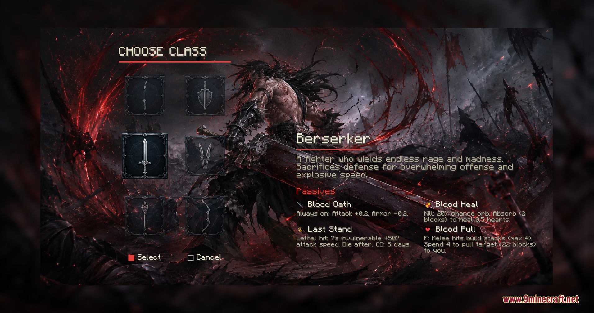 Rise of Heroes Mod Screenshot 5 Berserker class selection screen showing a warrior with a heavy greatsword