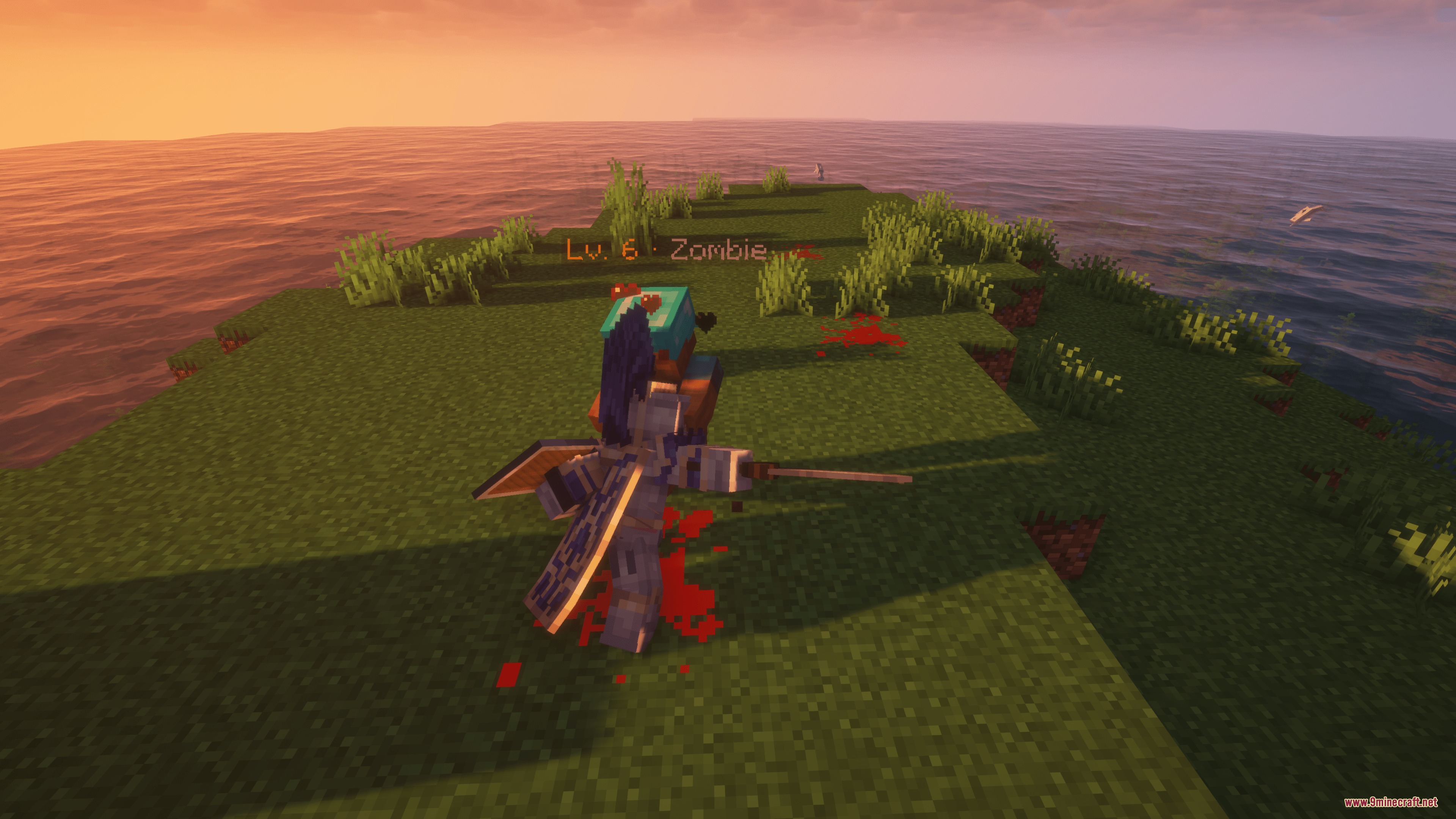 Rise of Heroes Mod Screenshot 8 An armored player battles a level six zombie on a grassy island