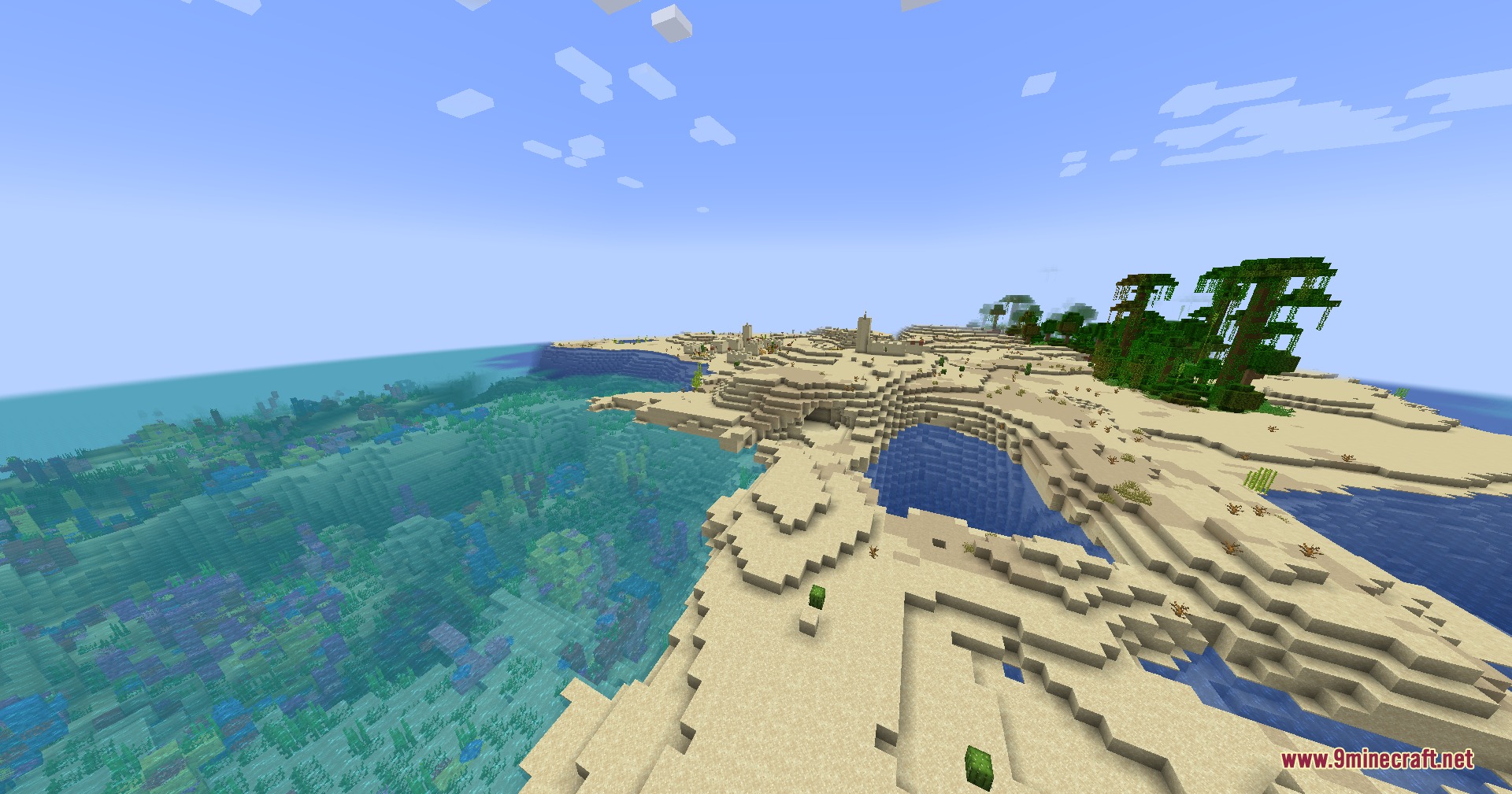 Rocks Done Right Mod Screenshot 4 Desert shoreline meeting a colorful coral reef under a bright and clear sky