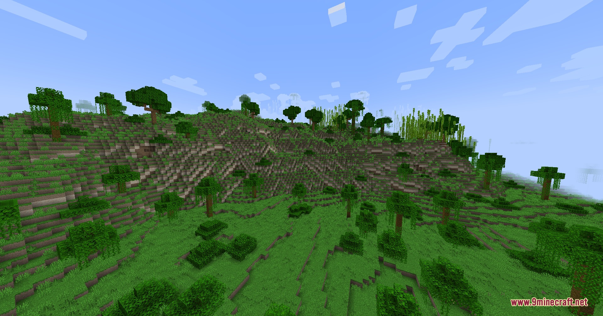 Rocks Done Right Mod Screenshot 5 Lush jungle biome featuring realistic topsoil and subsoil layers on rolling green hills