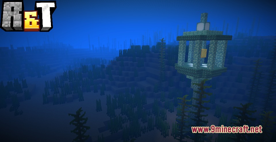 Ruins and Towers Mod Screenshot 8 Prismarine cage structure containing a gold block located deep in the ocean