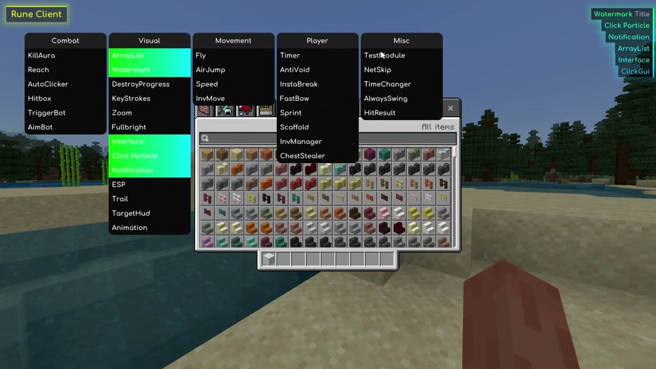 Rune Client Visual modules and the in-game inventory