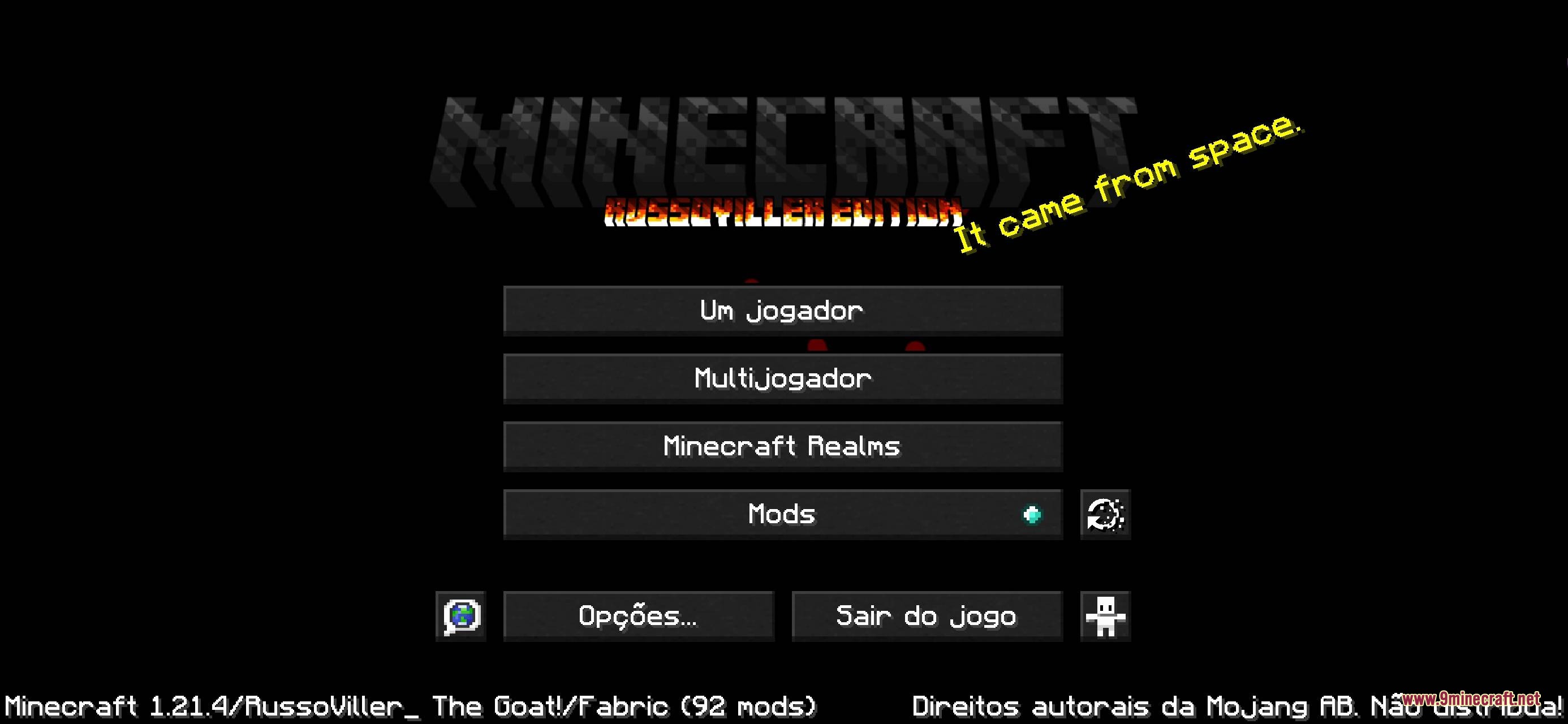 Russo Tweaks Resource Pack Screenshot 3 A dark themed Minecraft main menu with custom text and interface buttons