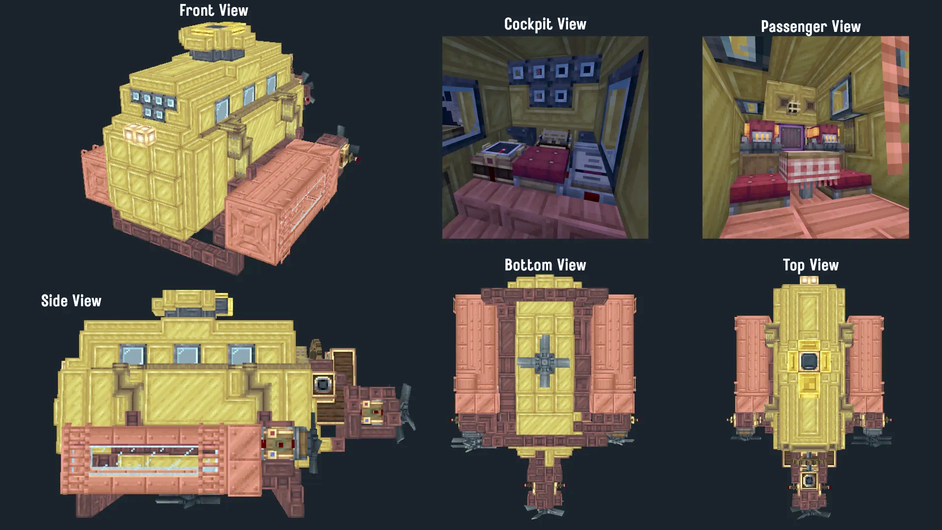 Rust Inspired Duo Submarine Read Description Schematic Screenshots 1 Multiple views of the exterior and interior of a custom blocky submarine