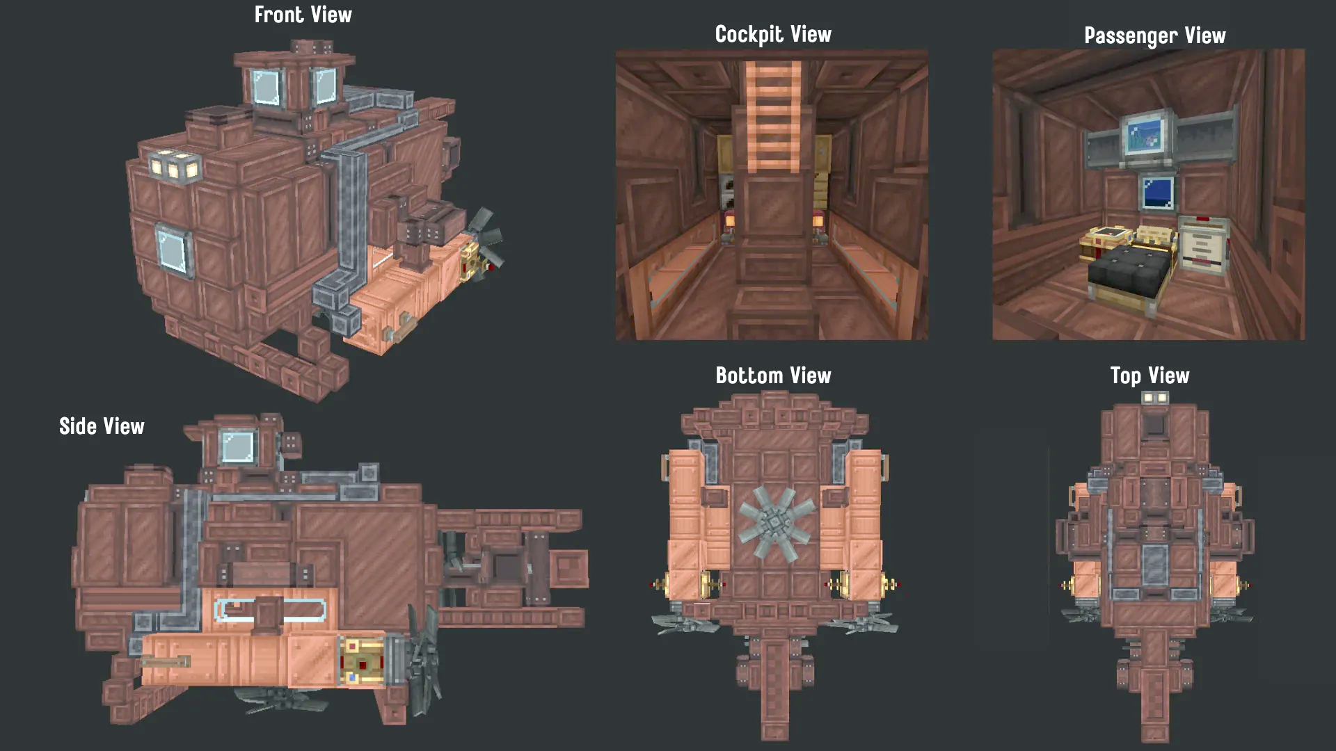 Rust Solo Submarine Read Description Schematic Screenshots 1 Detailed views of the exterior and interior of a custom Minecraft submarine