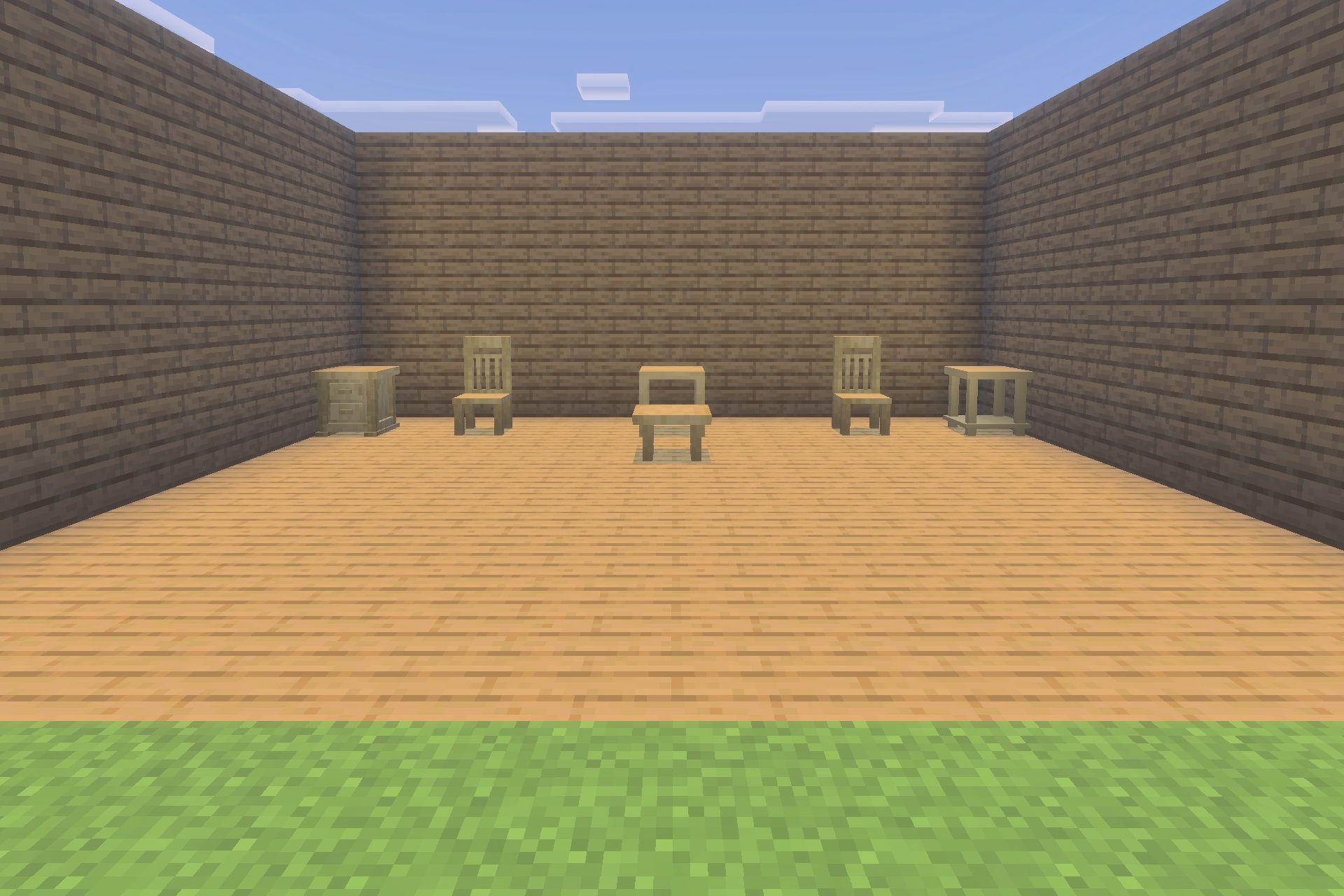 Rustic Furniture Addon Screenshot 1 A collection of wooden chairs and tables displayed in a simple room
