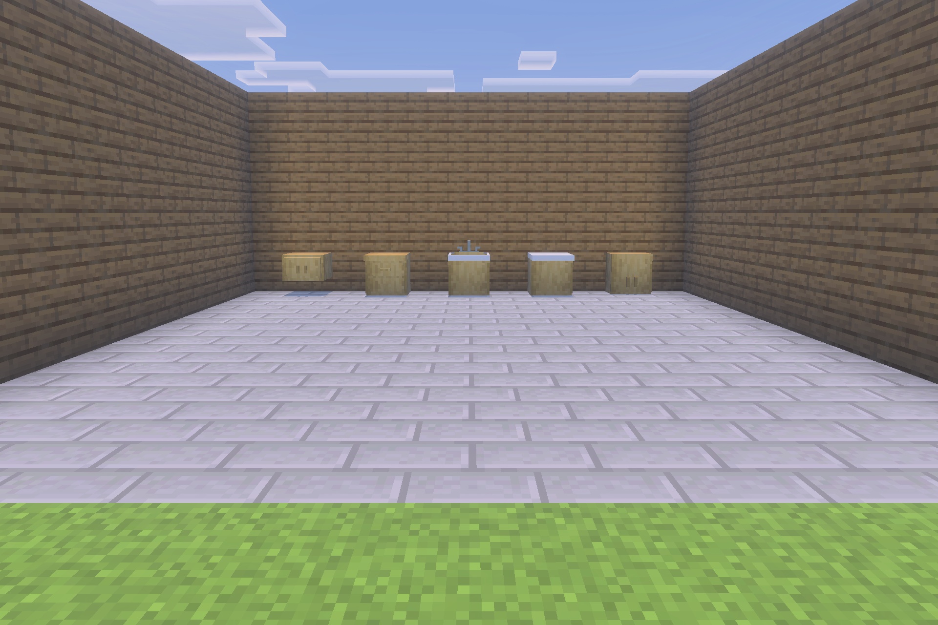 Rustic Furniture Addon Screenshot 2 Functional kitchen and bathroom fixtures arranged on a stone brick floor